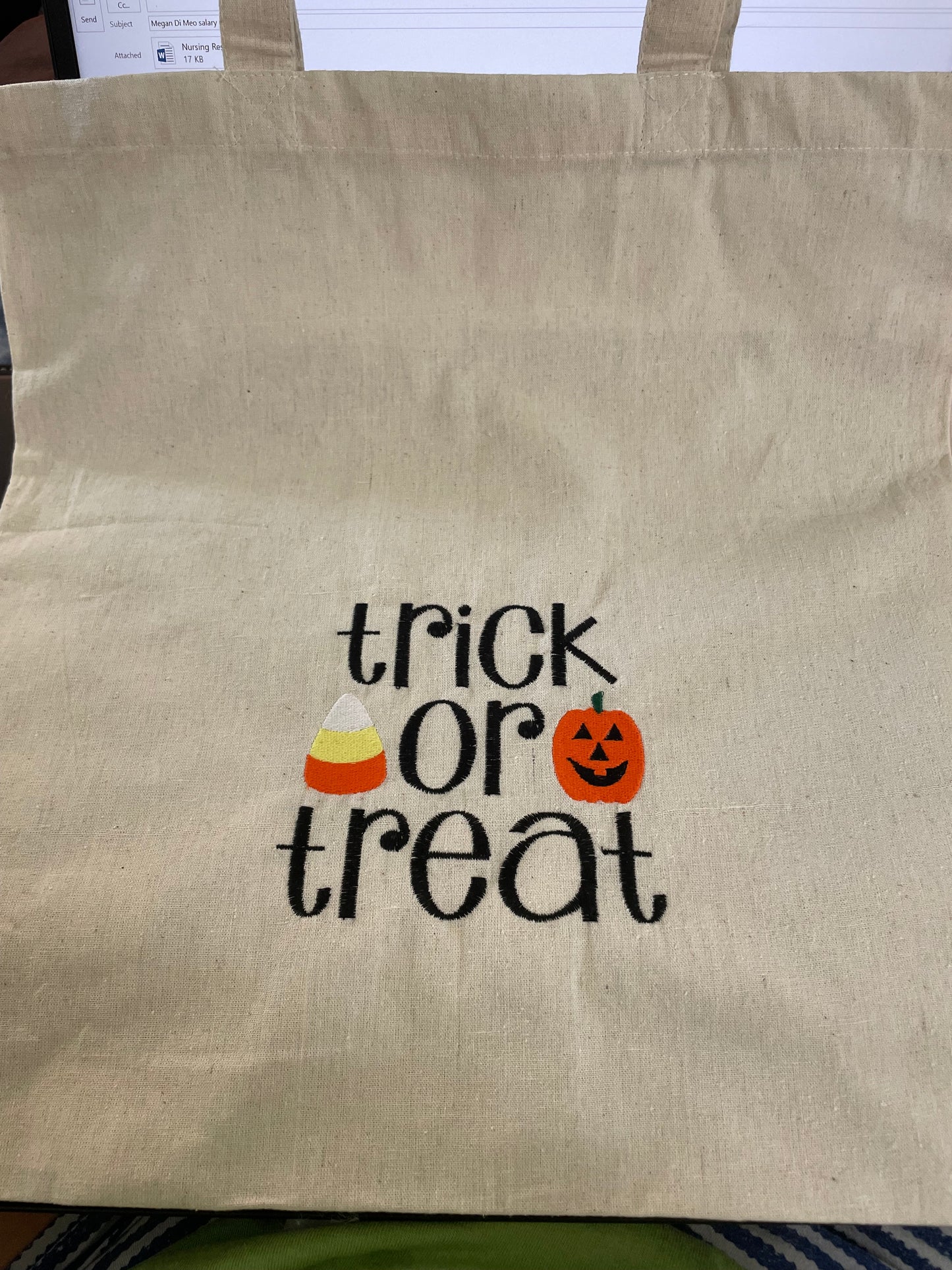 Custom Embroidery Halloween Trick or Treat Reusable Canvas Tote Bag