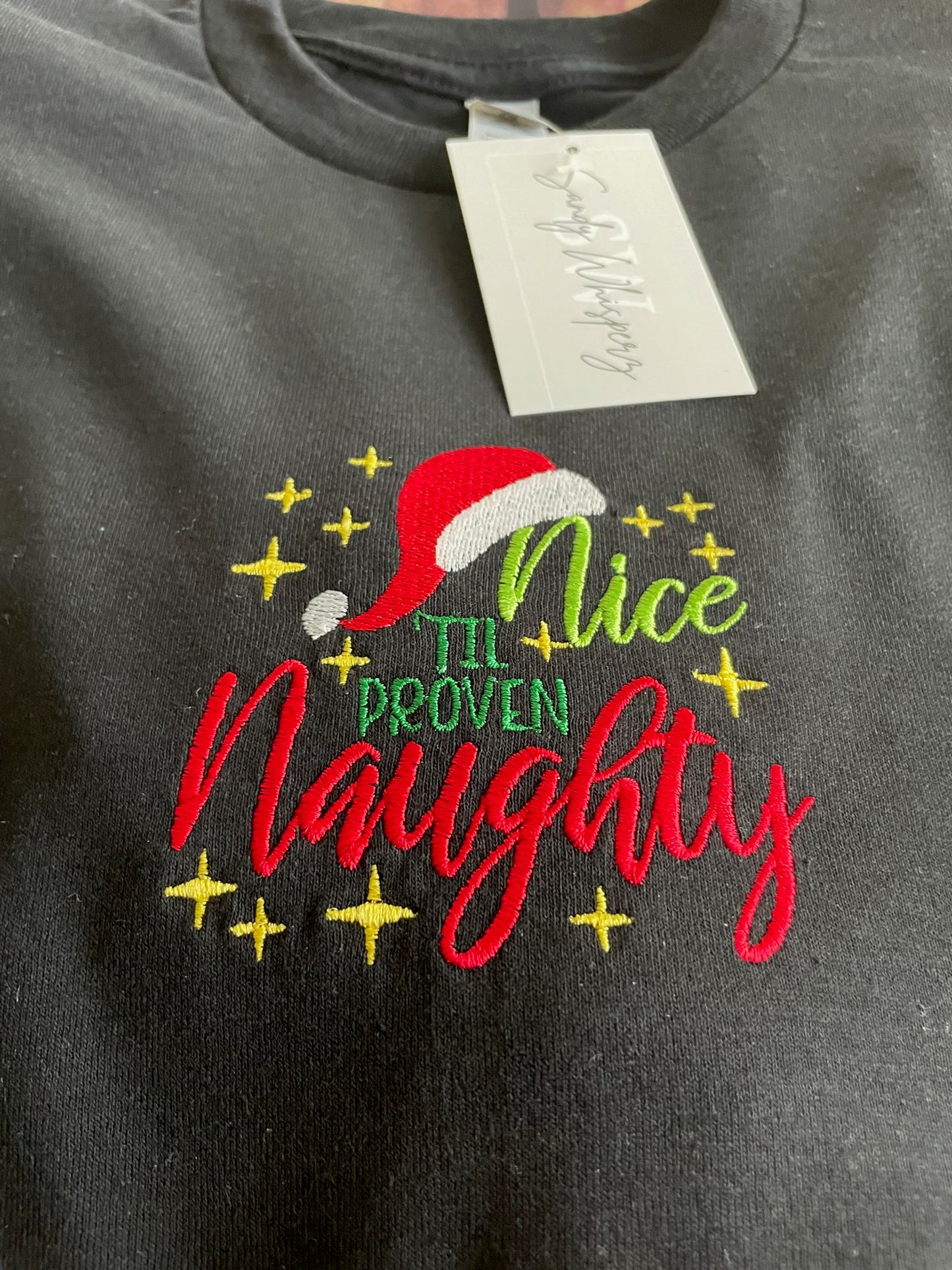 Custom Embroidered Nice Til Proven Naughty Adult Humor Funny Long Sleeve Christmas Tshirt | Naughty Christmas Shirt | Christmas Tshirt | Holiday Shirt