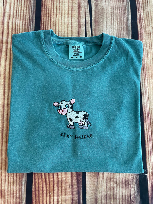 Custom Embroidered Sexy Heifer Cow Tshirt | Every Day Gift | Summer Apparel | Farm Animal Shirt |  Cow Tshirt | Personalized Birthday Gift