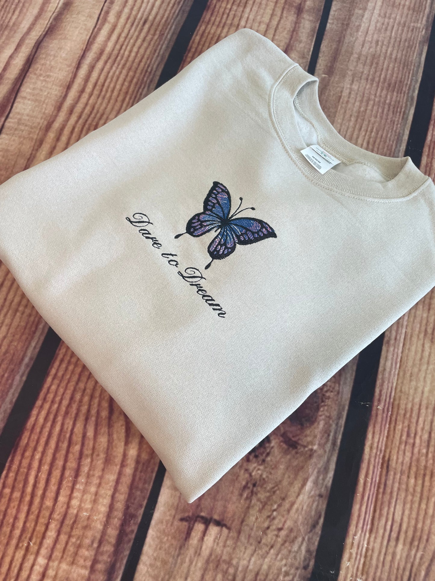 Custom Embroidered Dare to Dream Butterfly Sweatshirt | Everyday Gift | Birthday Gift |Embroidery Butterfly