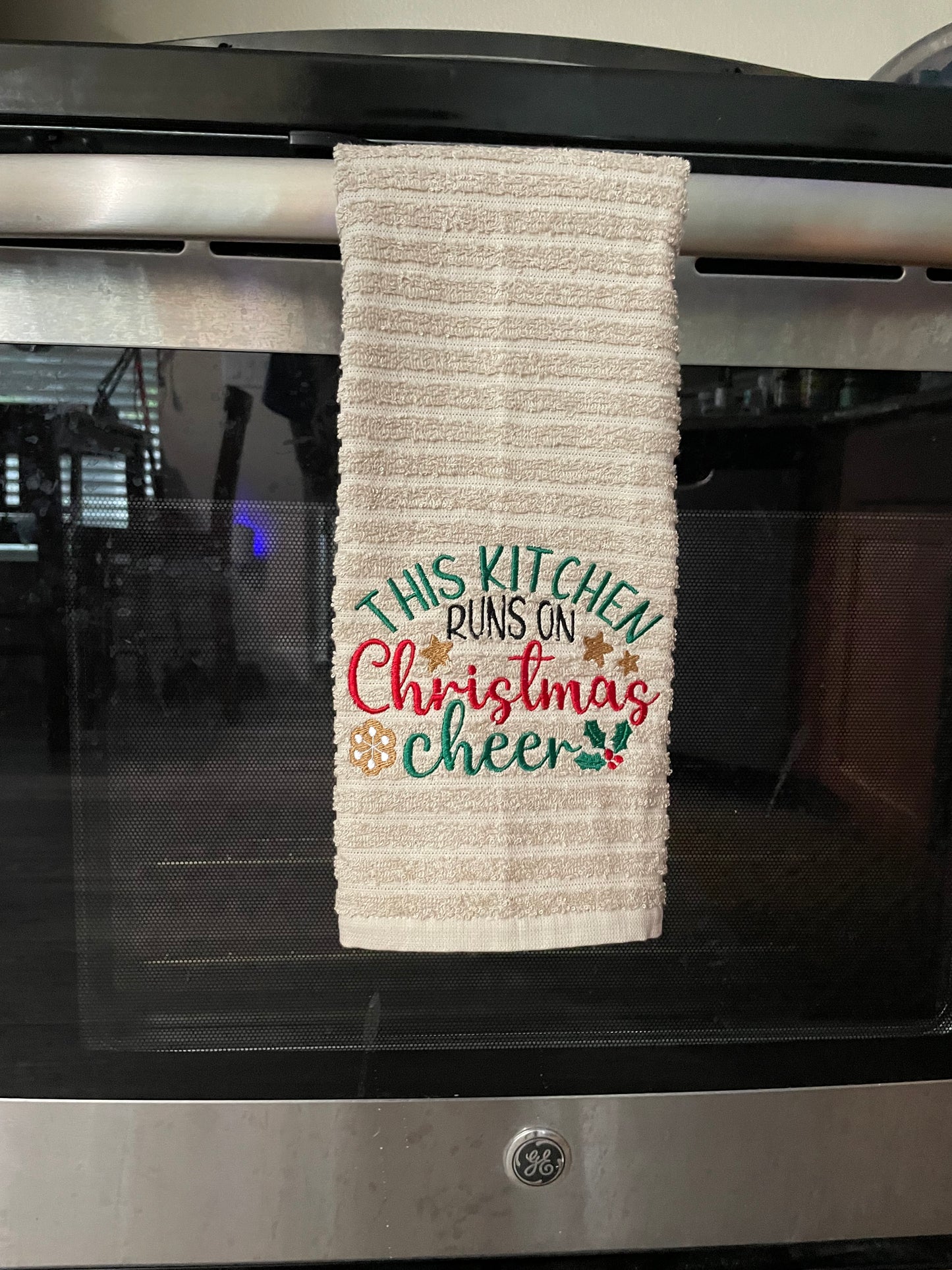 Custom Embroidered This Kitchen Runs On Christmas Cheer Holiday Hand Towel | Everyday Gift| Christmas Gift