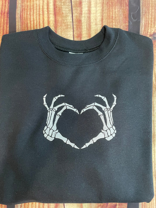 Custom Embroidered Skeleton Love Halloween Sweatshirt | Holiday Sweatshirt | Everyday Gift | Skeleton Bone Sweatshirt