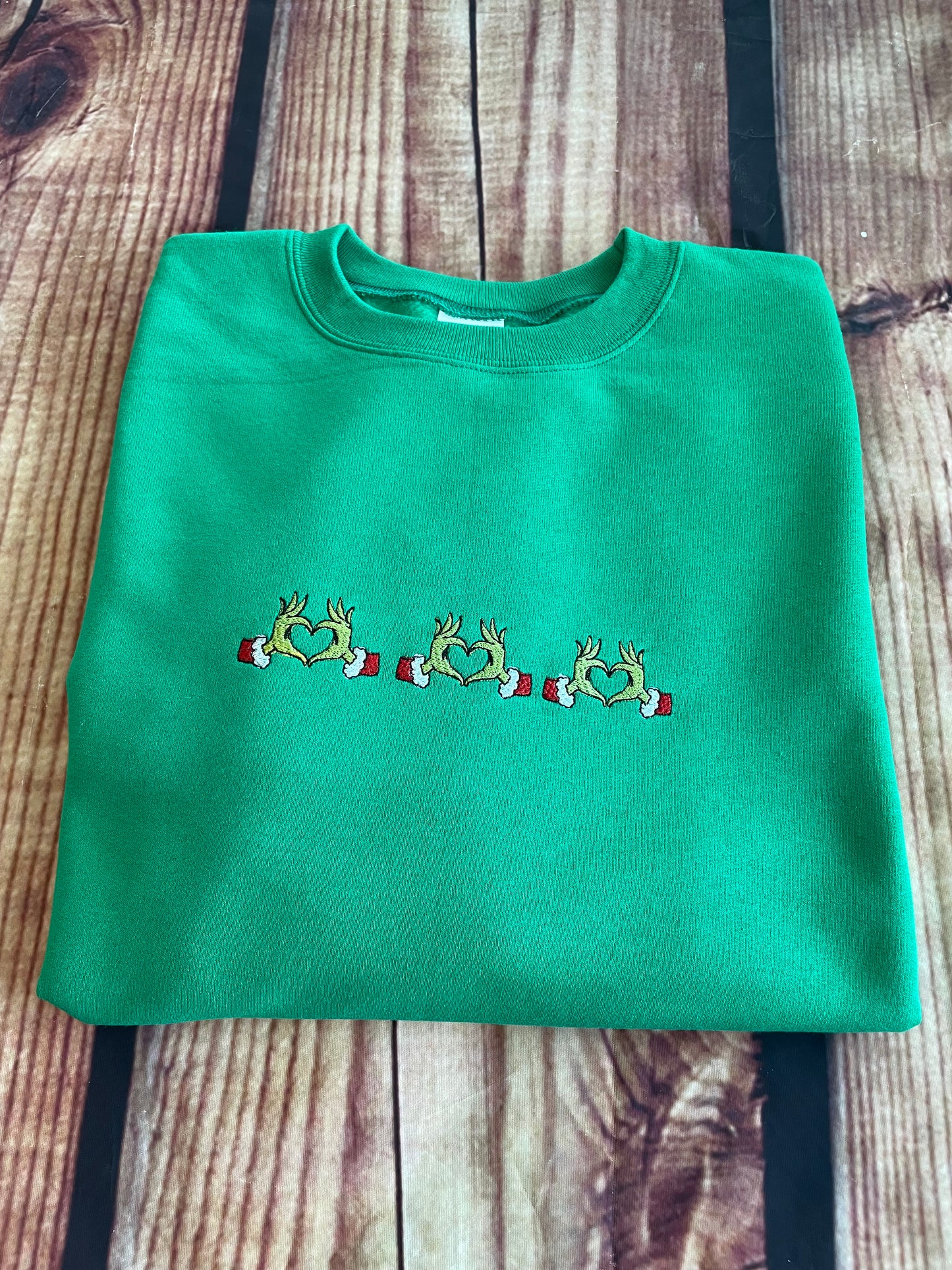 Custom Embroidered Grinch Christmas Hearts Sweatshirt | Holiday Sweatshirt | Christmas Sweatshirt | Everyday Gift | Grinchmas