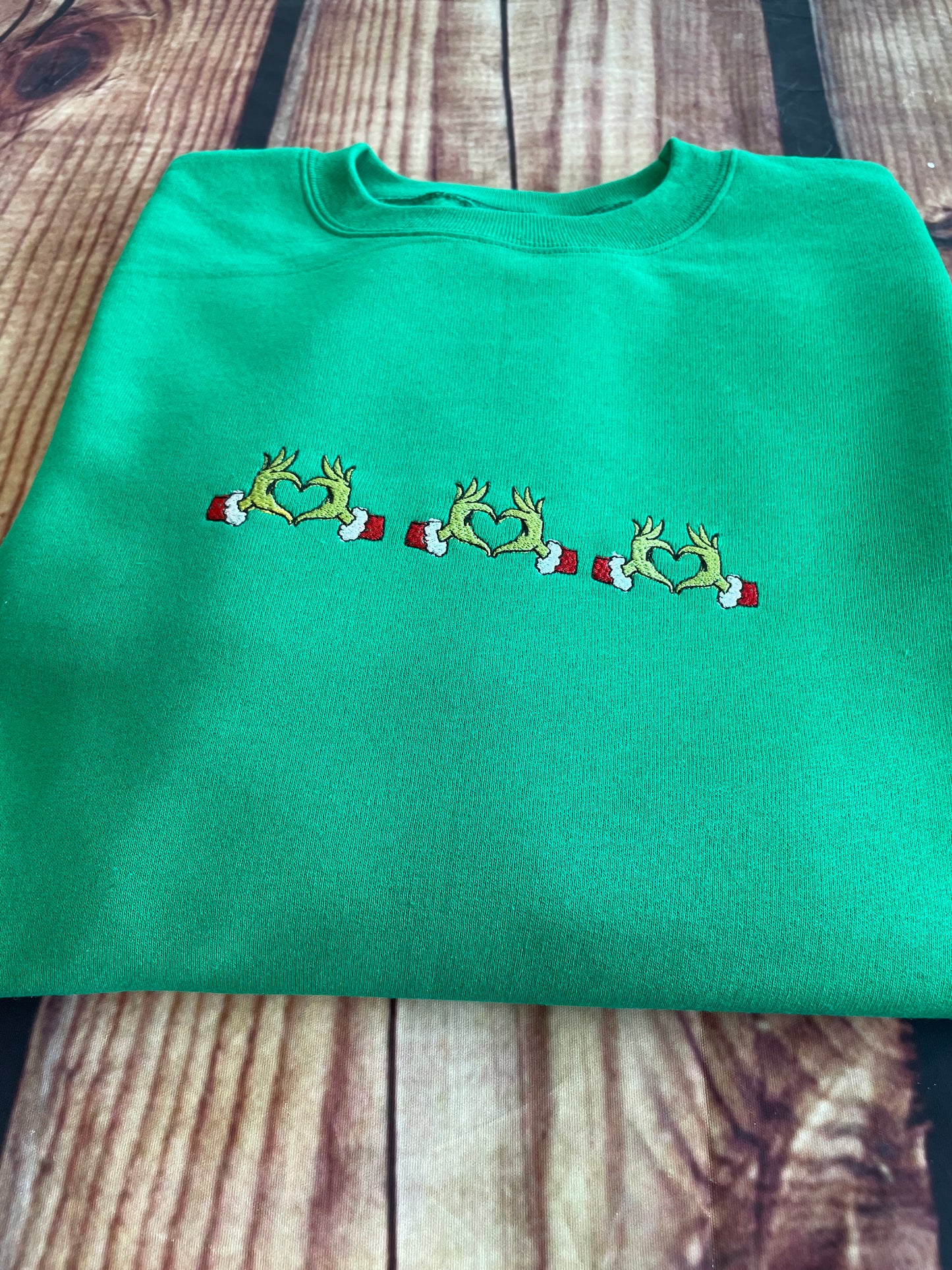 Custom Embroidered Grinch Christmas Hearts Sweatshirt | Holiday Sweatshirt | Christmas Sweatshirt | Everyday Gift | Grinchmas