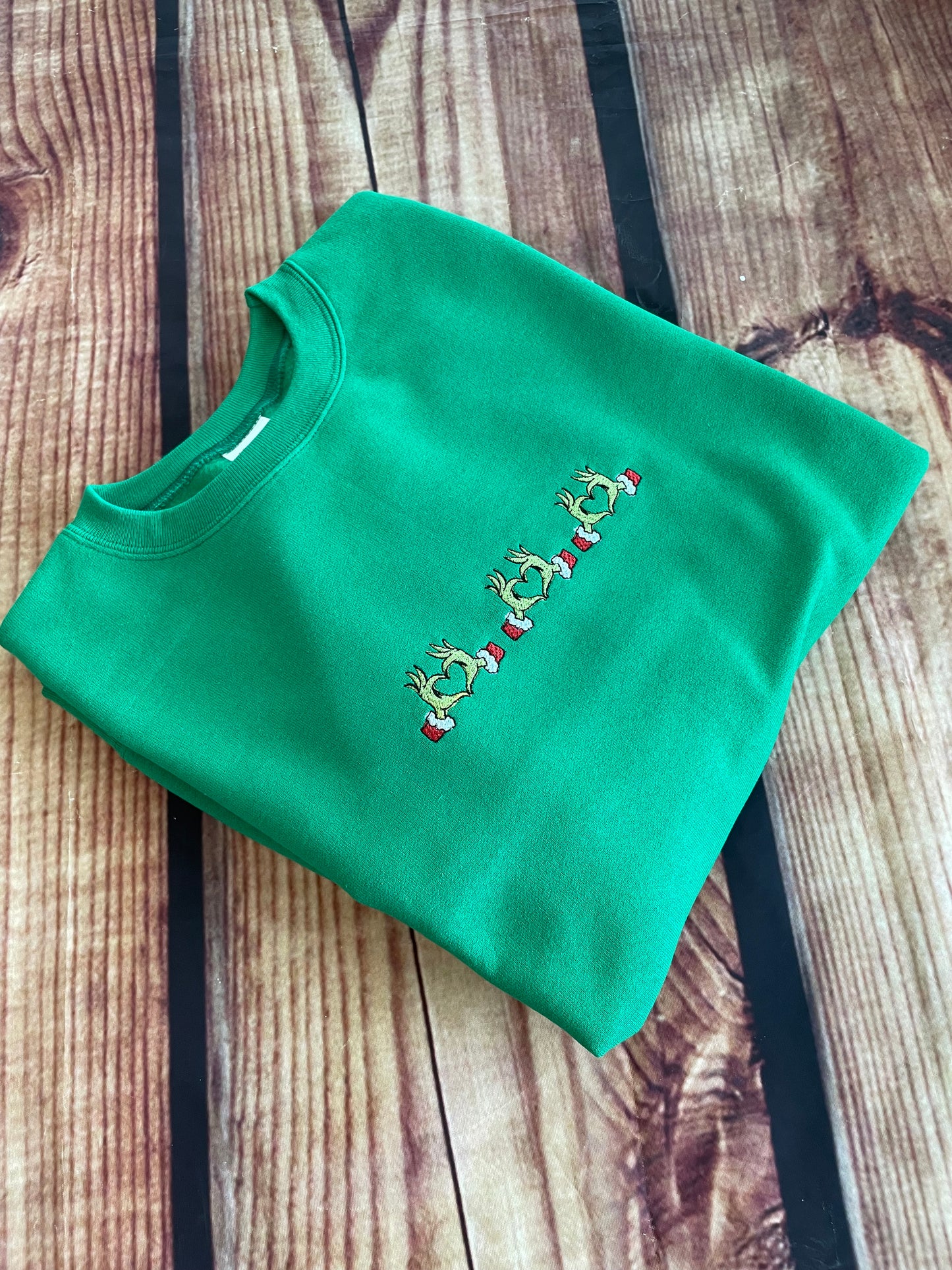 Custom Embroidered Grinch Christmas Hearts Sweatshirt | Holiday Sweatshirt | Christmas Sweatshirt | Everyday Gift | Grinchmas