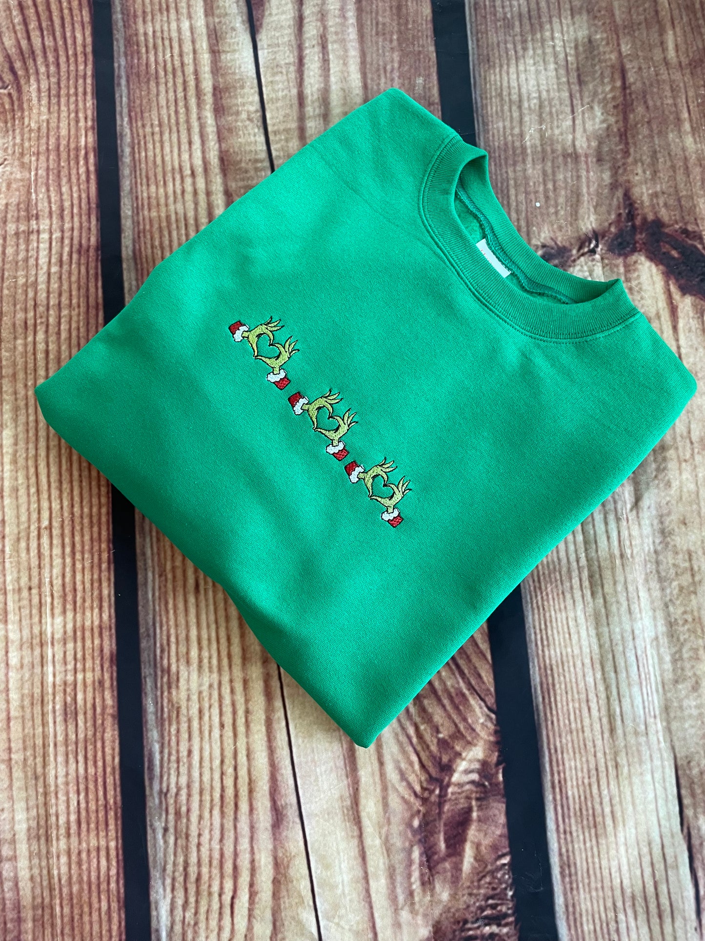 Custom Embroidered Grinch Christmas Hearts Sweatshirt | Holiday Sweatshirt | Christmas Sweatshirt | Everyday Gift | Grinchmas