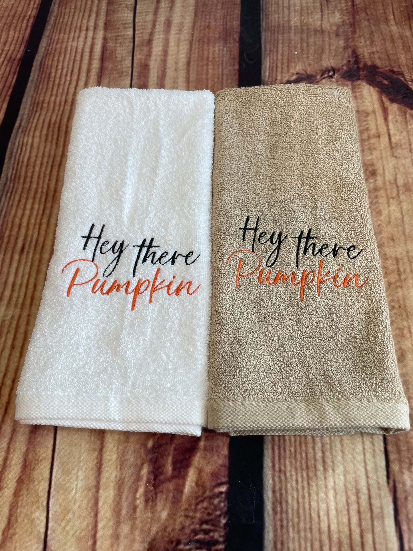 Custom Embroidered Hey There Pumpkin Fall Seasonal Hand Towel |Holiday Towels | Fall Towels | Pumpkin Towels