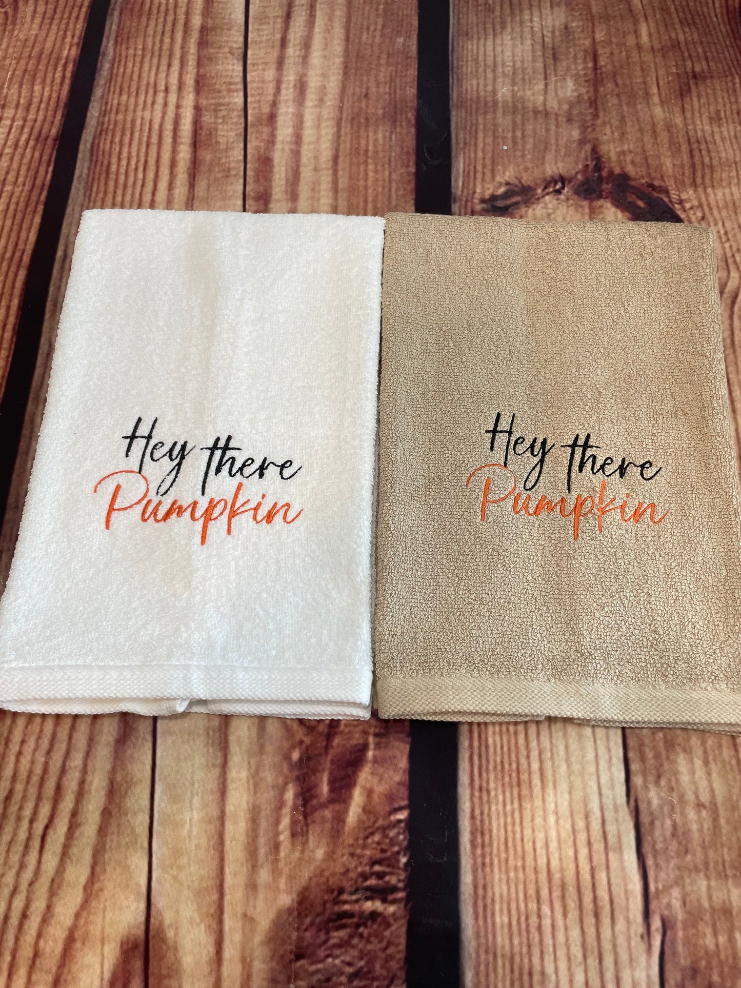 Custom Embroidered Hey There Pumpkin Fall Seasonal Hand Towel |Holiday Towels | Fall Towels | Pumpkin Towels