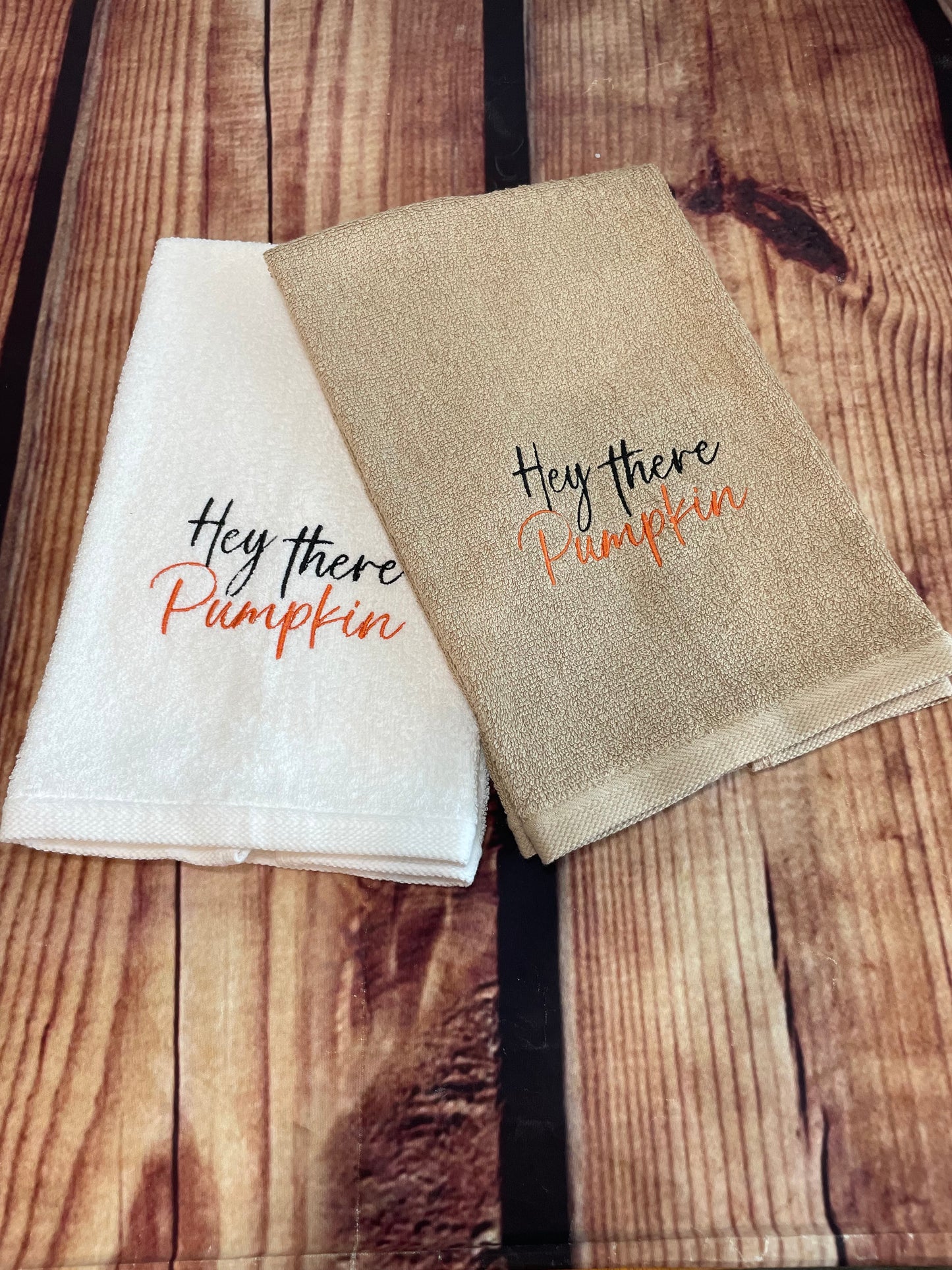 Custom Embroidered Hey There Pumpkin Fall Seasonal Hand Towel |Holiday Towels | Fall Towels | Pumpkin Towels