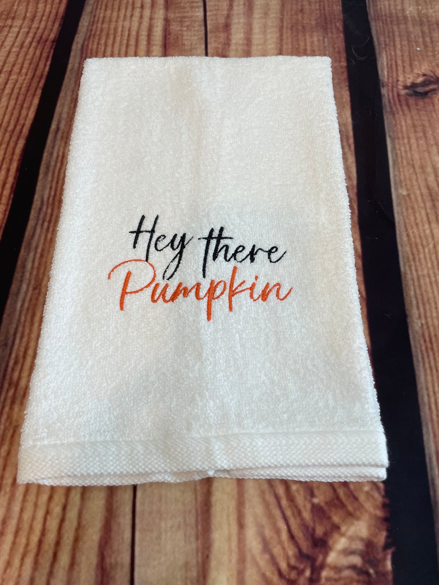 Custom Embroidered Hey There Pumpkin Fall Seasonal Hand Towel |Holiday Towels | Fall Towels | Pumpkin Towels