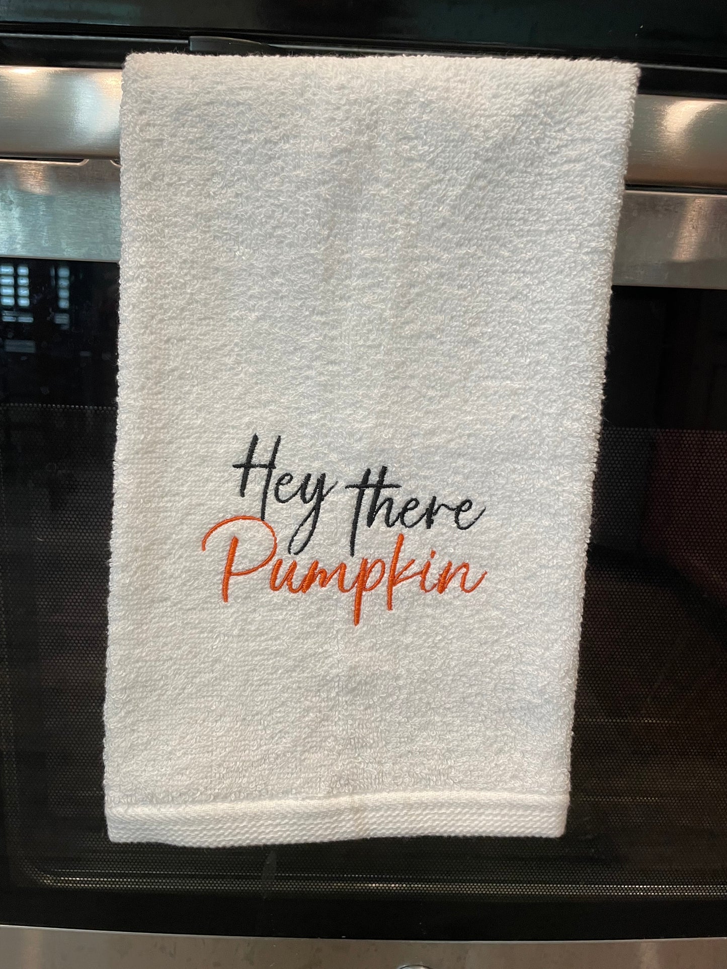 Custom Embroidered Hey There Pumpkin Fall Seasonal Hand Towel |Holiday Towels | Fall Towels | Pumpkin Towels