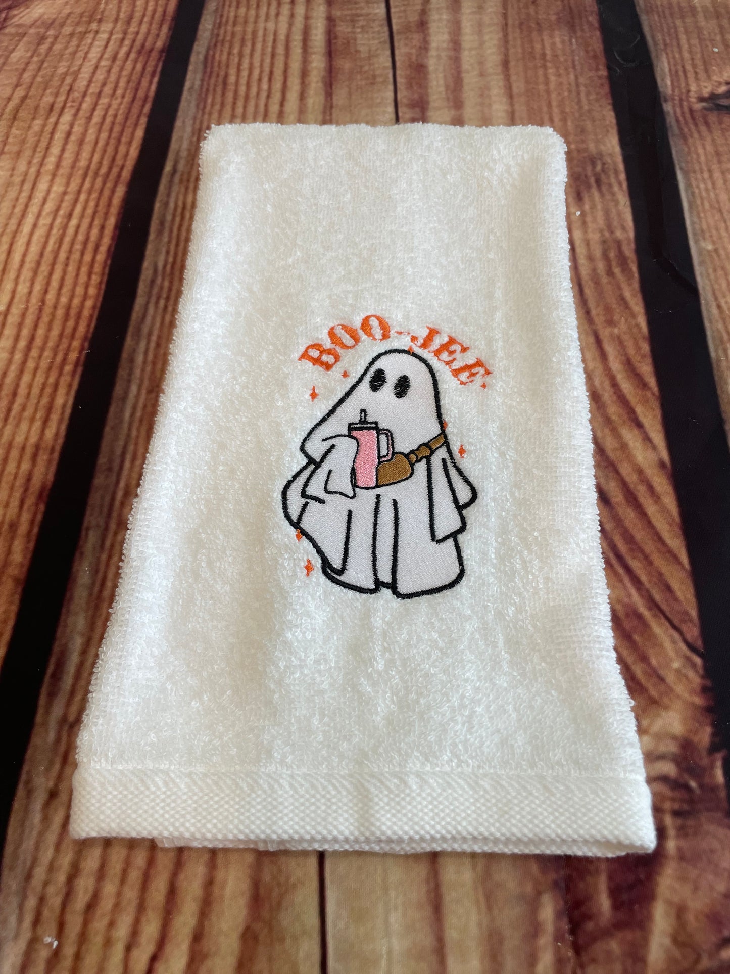 Custom Embroidered Boojee Halloween Ghost Kitchen Towel | Seasonal Hand Towels | Holiday Towels | Ghost Embroidered Towels