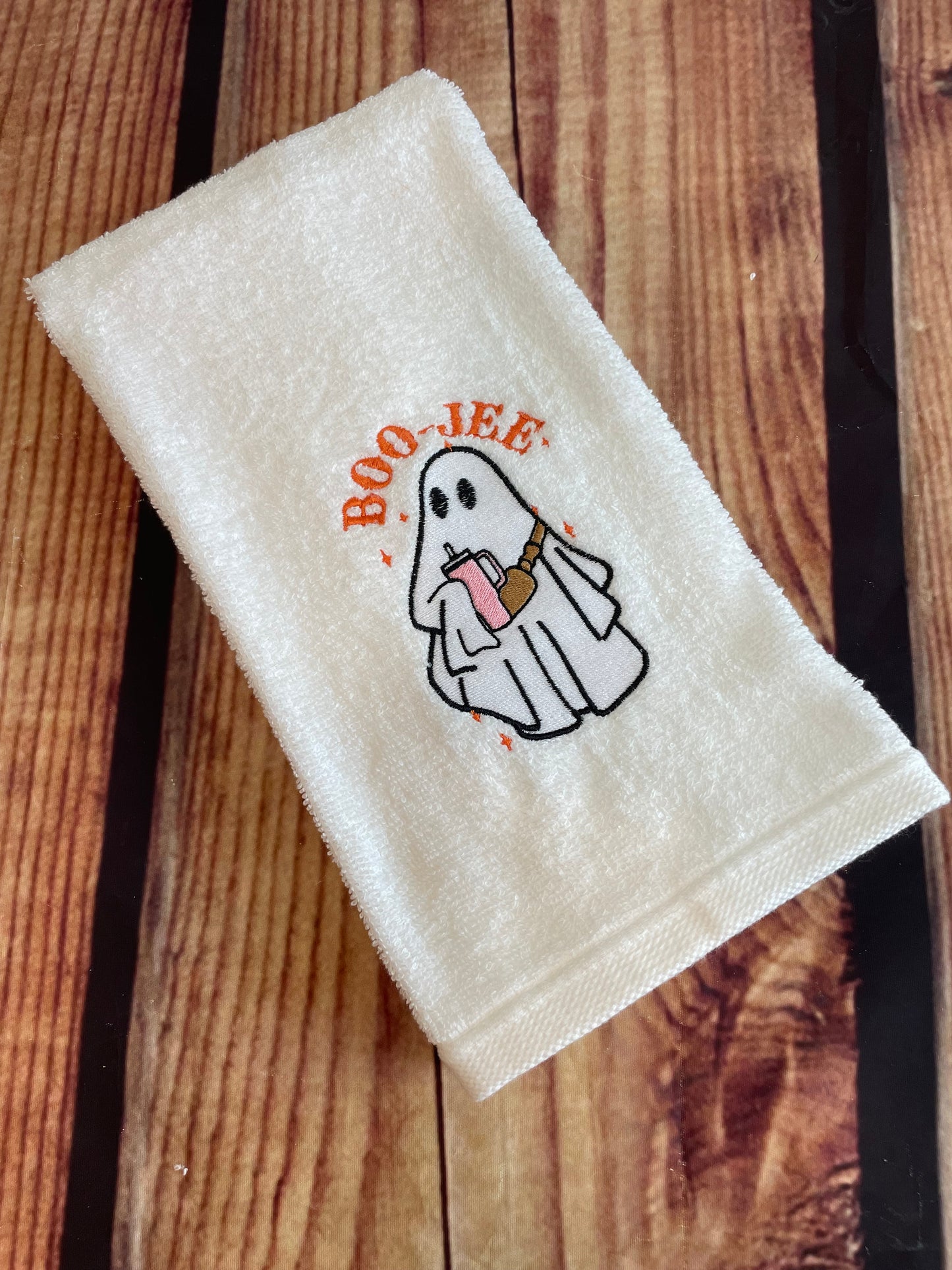 Custom Embroidered Boojee Halloween Ghost Kitchen Towel | Seasonal Hand Towels | Holiday Towels | Ghost Embroidered Towels