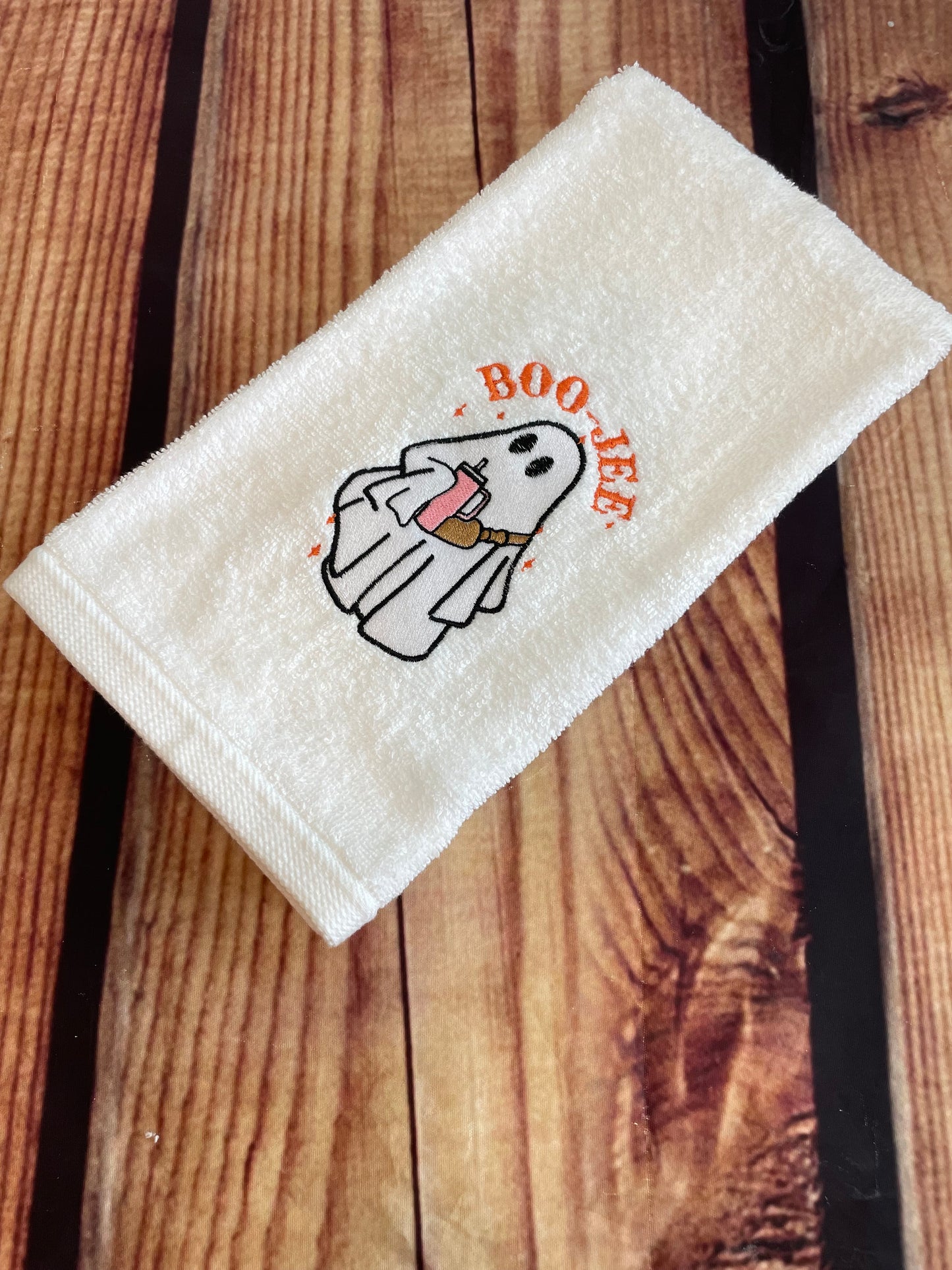 Custom Embroidered Boojee Halloween Ghost Kitchen Towel | Seasonal Hand Towels | Holiday Towels | Ghost Embroidered Towels