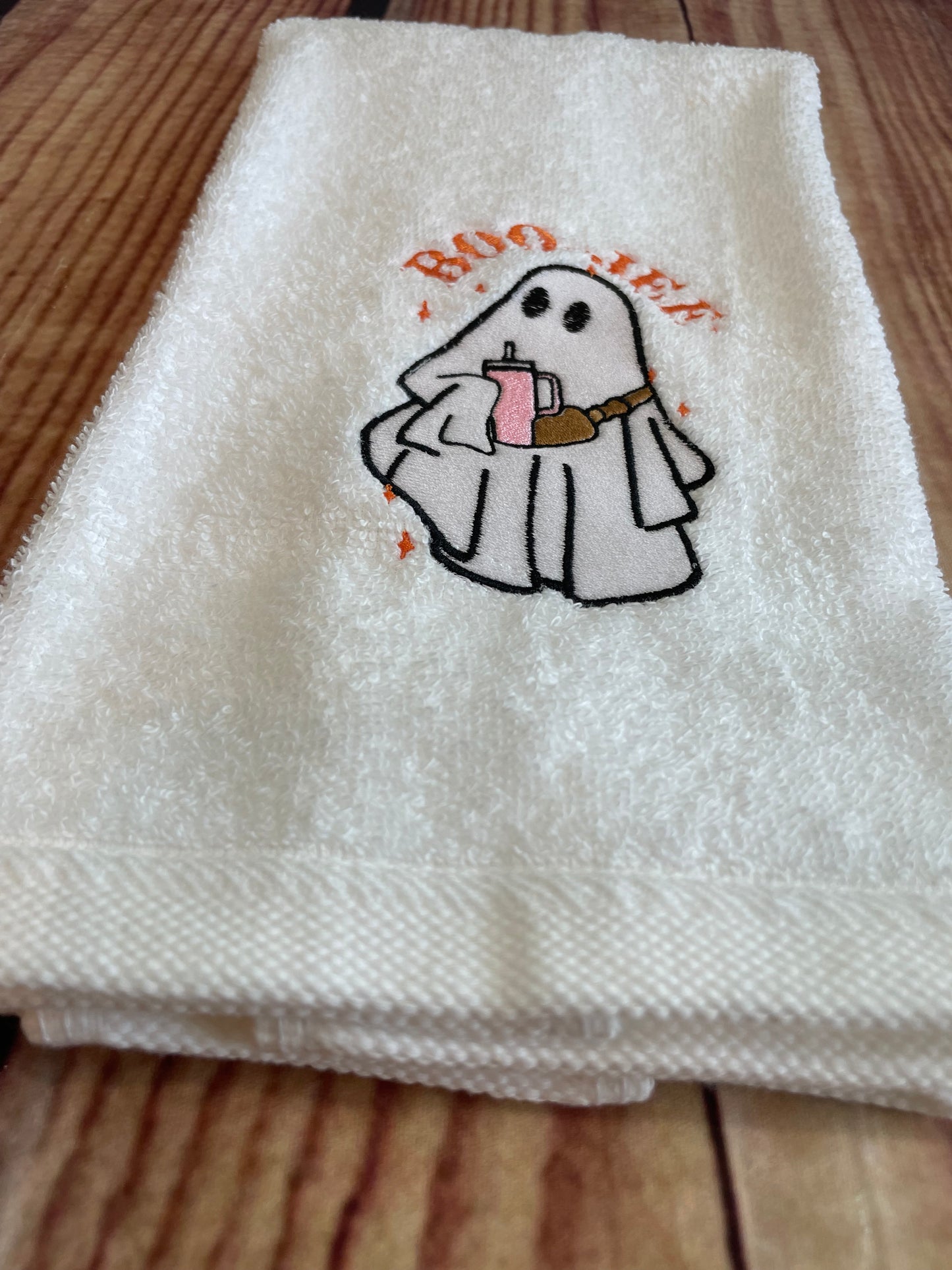 Custom Embroidered Boojee Halloween Ghost Kitchen Towel | Seasonal Hand Towels | Holiday Towels | Ghost Embroidered Towels