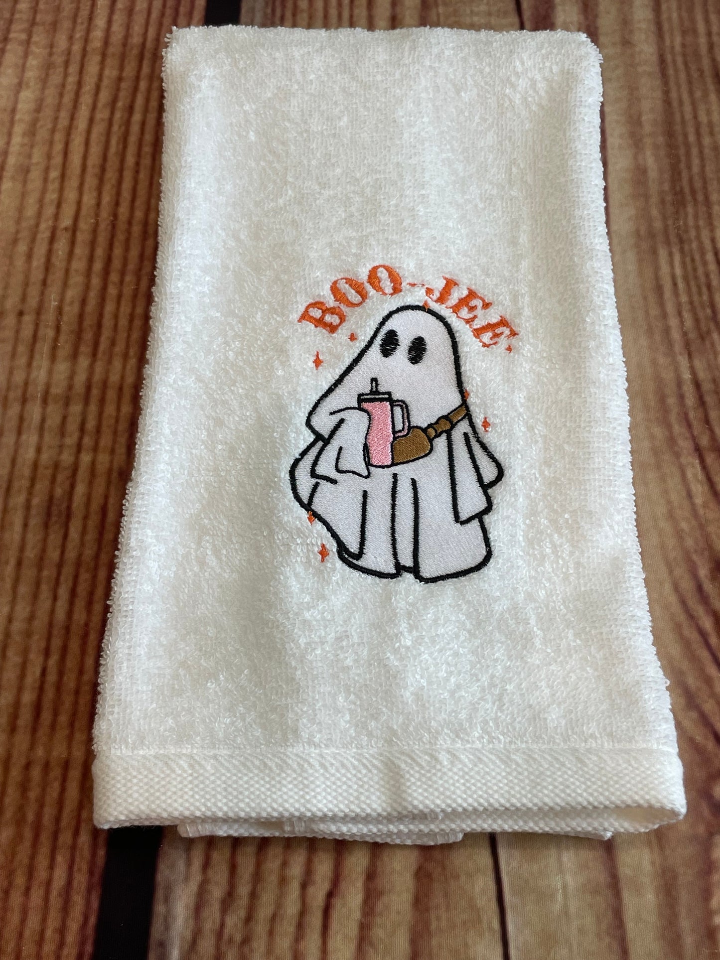 Custom Embroidered Boojee Halloween Ghost Kitchen Towel | Seasonal Hand Towels | Holiday Towels | Ghost Embroidered Towels