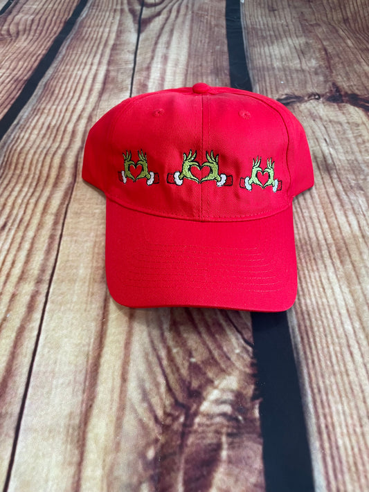 Custom Embroidered Grinch Hearts Christmas Hat | Custom Embroidered Hat | Christmas Hat | Holiday Gift