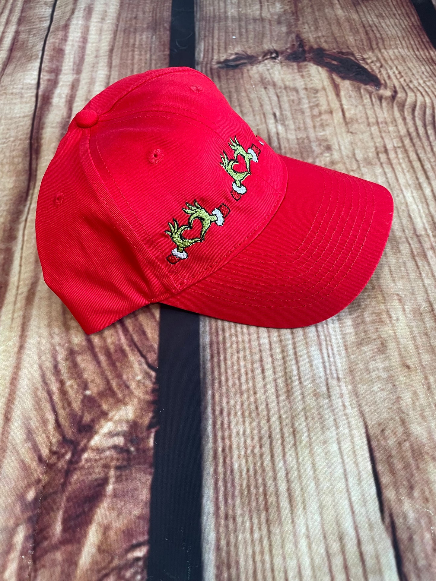 Custom Embroidered Grinch Hearts Christmas Hat | Custom Embroidered Hat | Christmas Hat | Holiday Gift