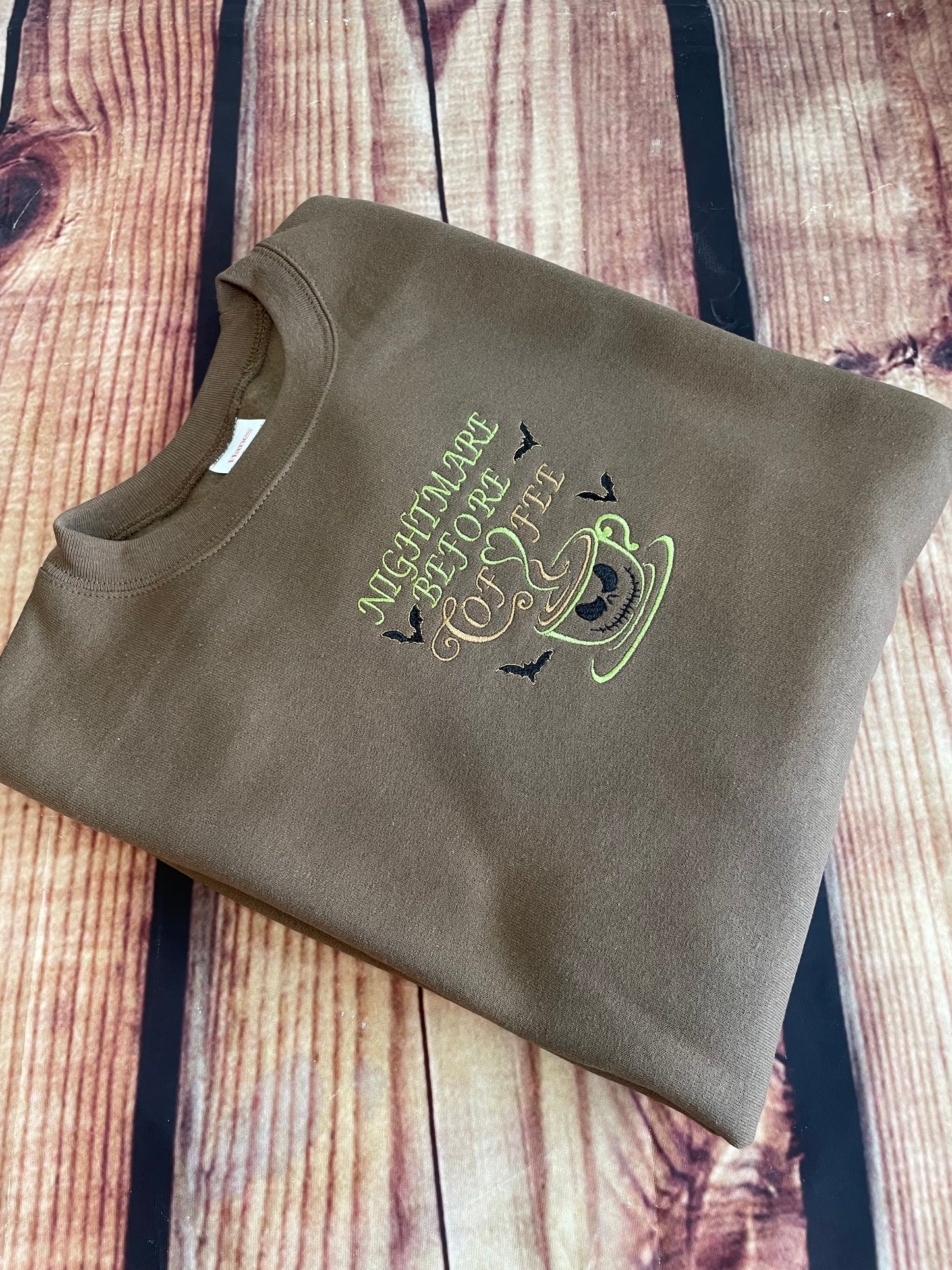 Custom Embroidered Nightmare Before Coffee Halloween Sweatshirt  | Everyday Gift | Holiday Sweatshirt