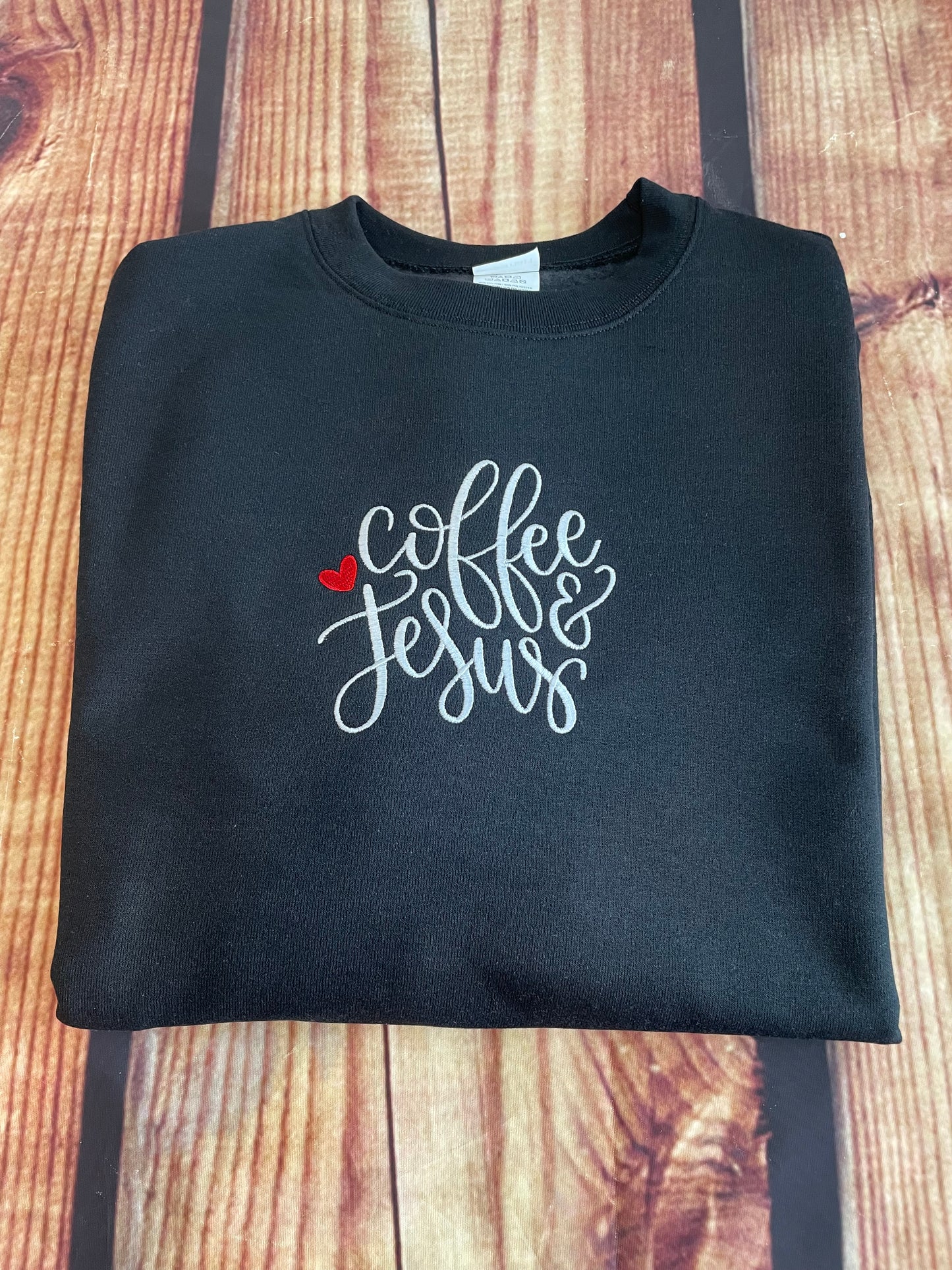 Custom Embroidered Coffee and Jesus Sweatshirt | Coffee Addict Sweatshirt | Religious Sweatshirt | Coffee Sweatshirt