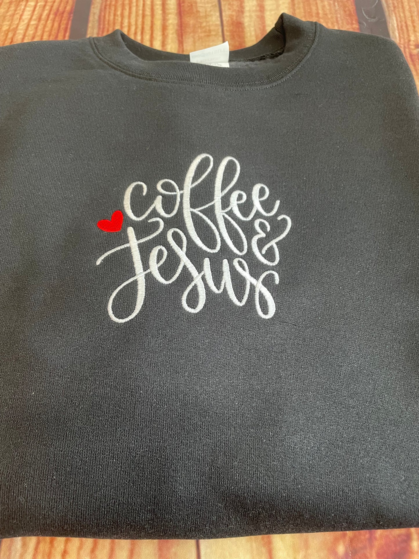 Custom Embroidered Coffee and Jesus Sweatshirt | Coffee Addict Sweatshirt | Religious Sweatshirt | Coffee Sweatshirt