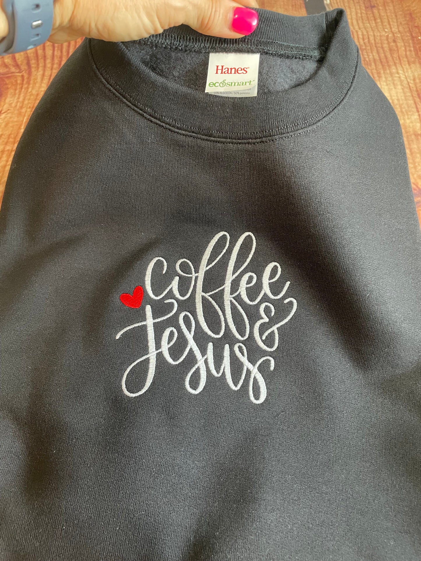 Custom Embroidered Coffee and Jesus Sweatshirt | Coffee Addict Sweatshirt | Religious Sweatshirt | Coffee Sweatshirt