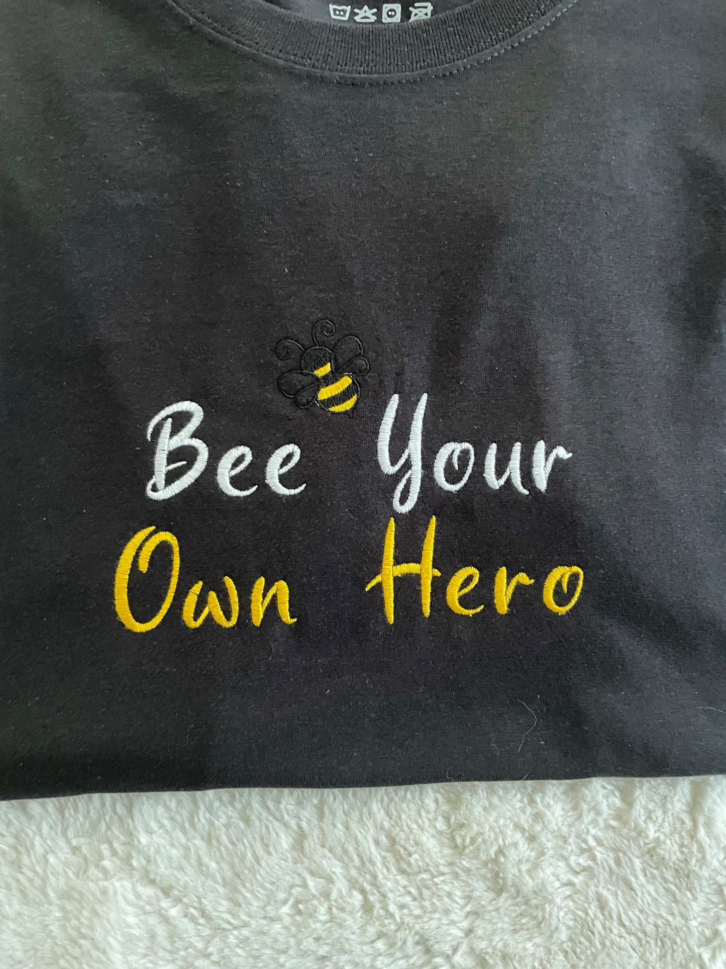 Custom Embroidered Bee Your Own Hero Bumble Bee Motivational Tshirt | Embroidered Bee Tshirt | Embroidered Motivational Tshirt