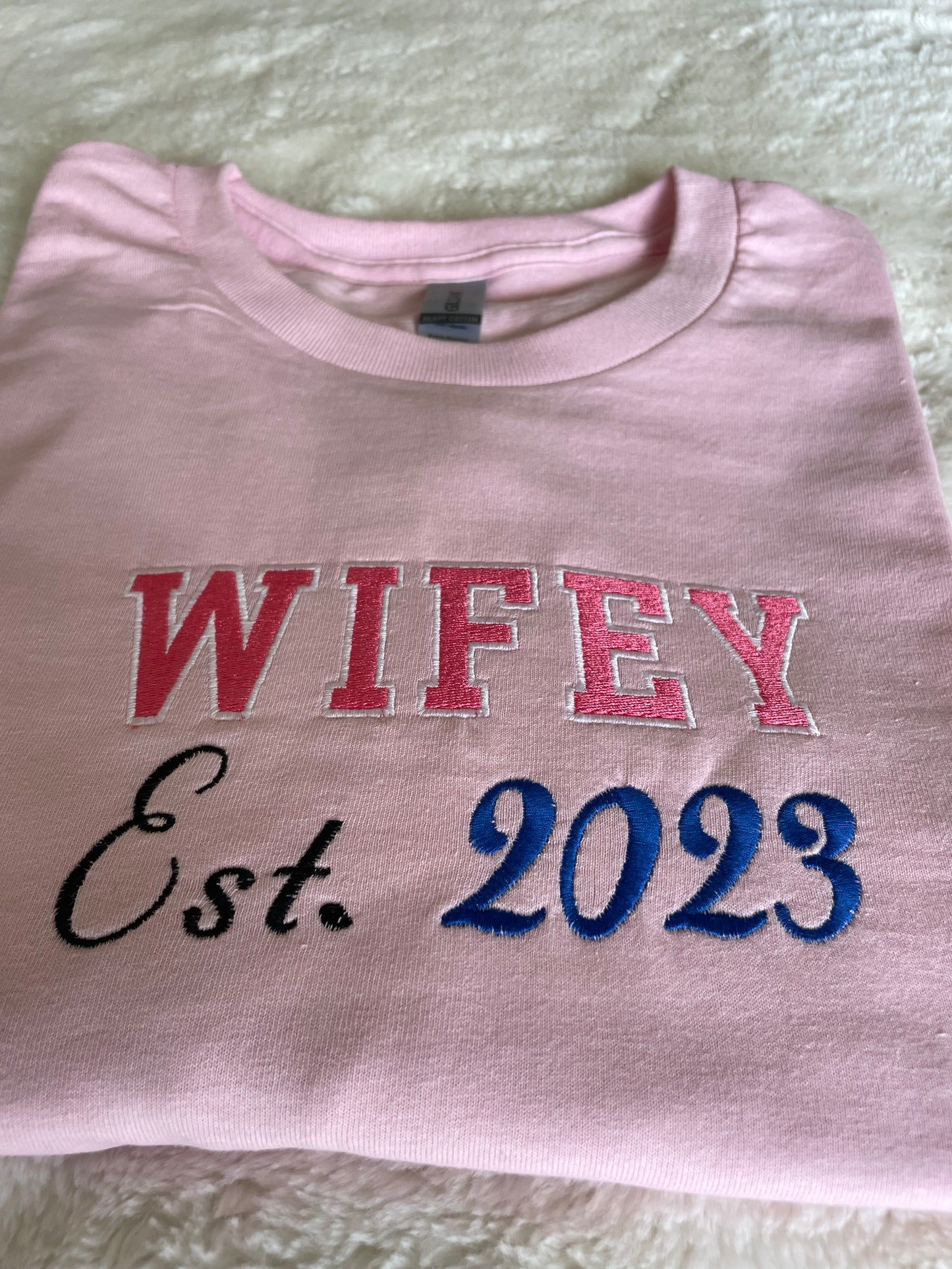 Custom Embroidered Wifey Established Marriage Tshirt | Wifey Tshirt | Everyday Tshirt