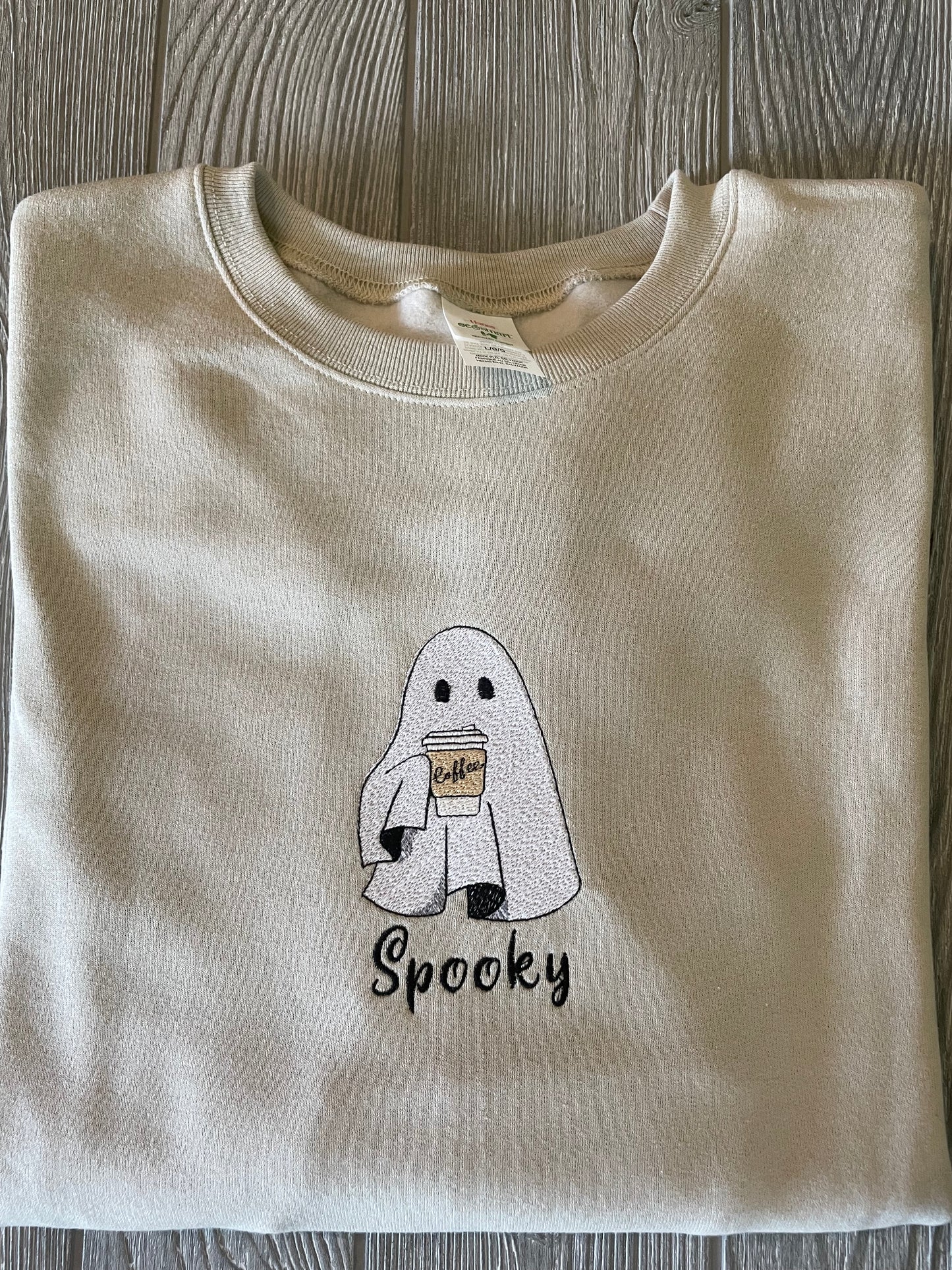 Custom Embroidered Halloween Fall Spooky Coffee Ghost Sweatshirt| Embroidered Sweatshirt | Ghost Sweatshirt | Halloween Sweatshirt