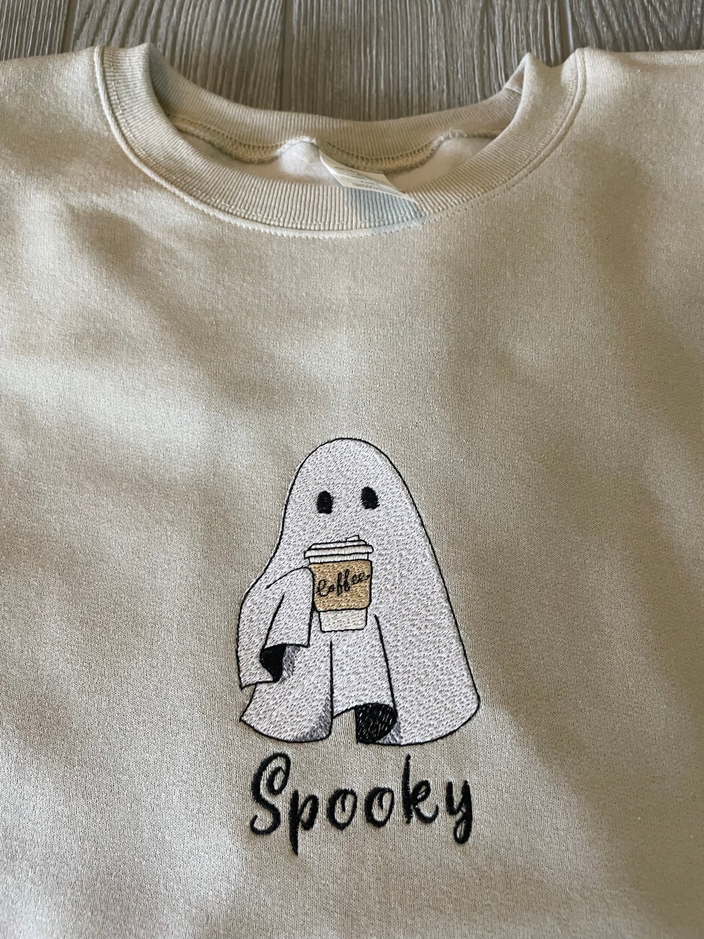 Custom Embroidered Halloween Fall Spooky Coffee Ghost Sweatshirt| Embroidered Sweatshirt | Ghost Sweatshirt | Halloween Sweatshirt