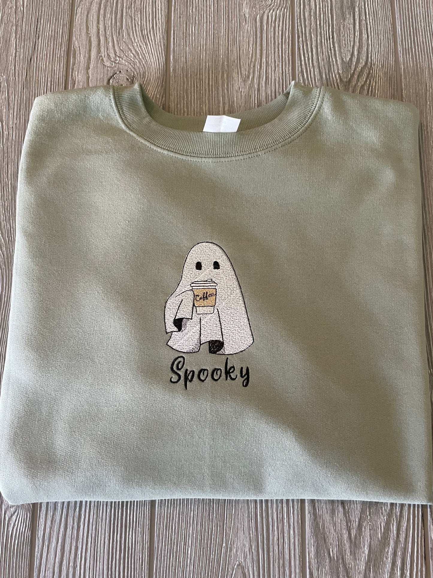 Custom Embroidered Halloween Fall Spooky Coffee Ghost Sweatshirt| Embroidered Sweatshirt | Ghost Sweatshirt | Halloween Sweatshirt