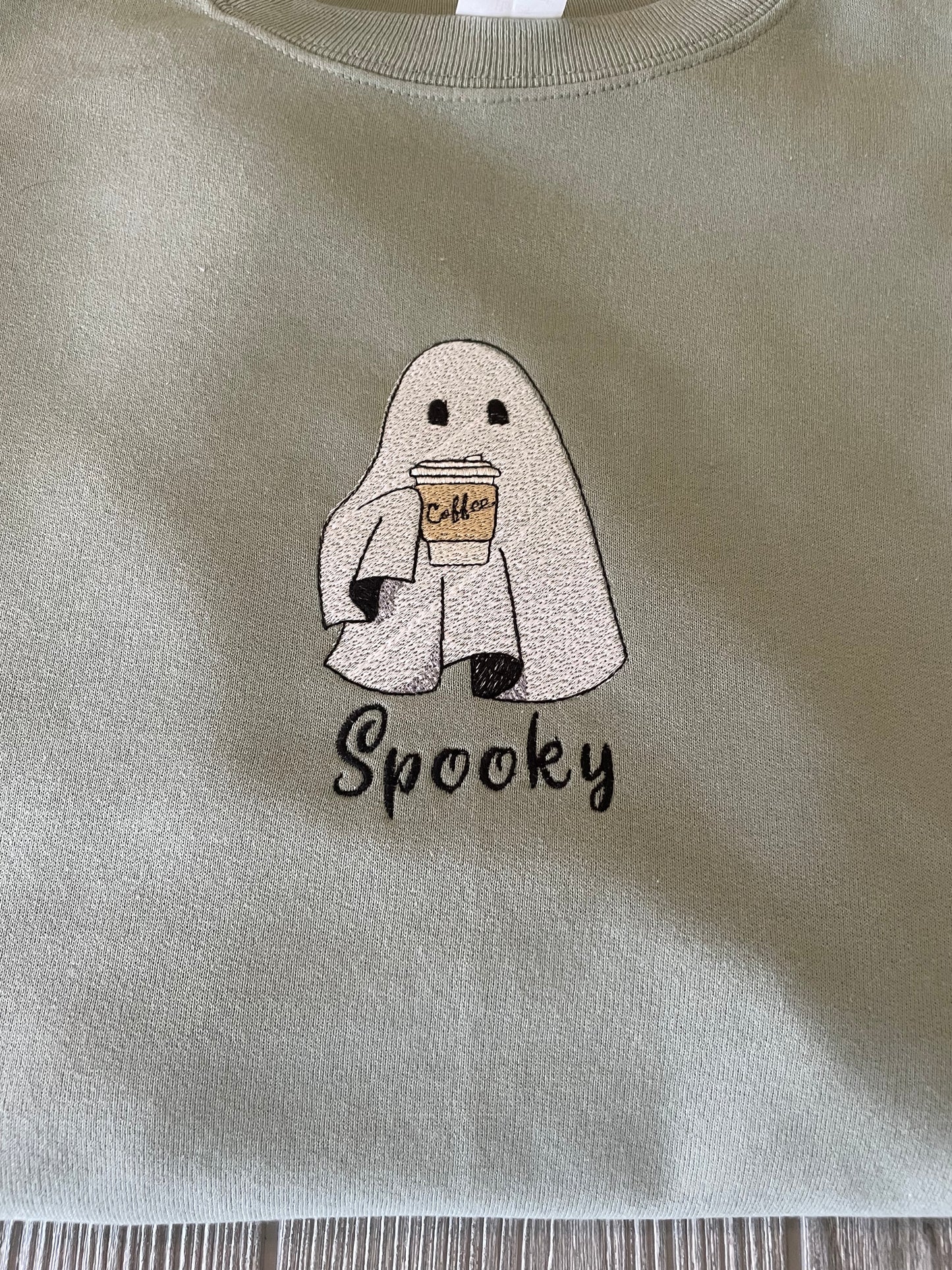 Custom Embroidered Halloween Fall Spooky Coffee Ghost Sweatshirt| Embroidered Sweatshirt | Ghost Sweatshirt | Halloween Sweatshirt