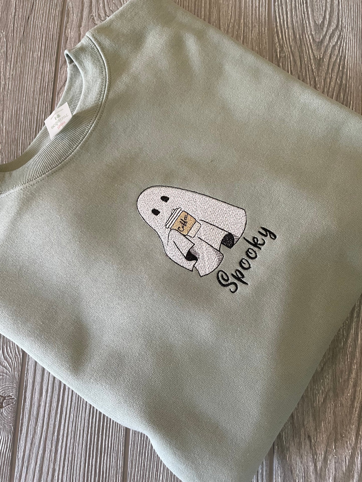 Custom Embroidered Halloween Fall Spooky Coffee Ghost Sweatshirt| Embroidered Sweatshirt | Ghost Sweatshirt | Halloween Sweatshirt