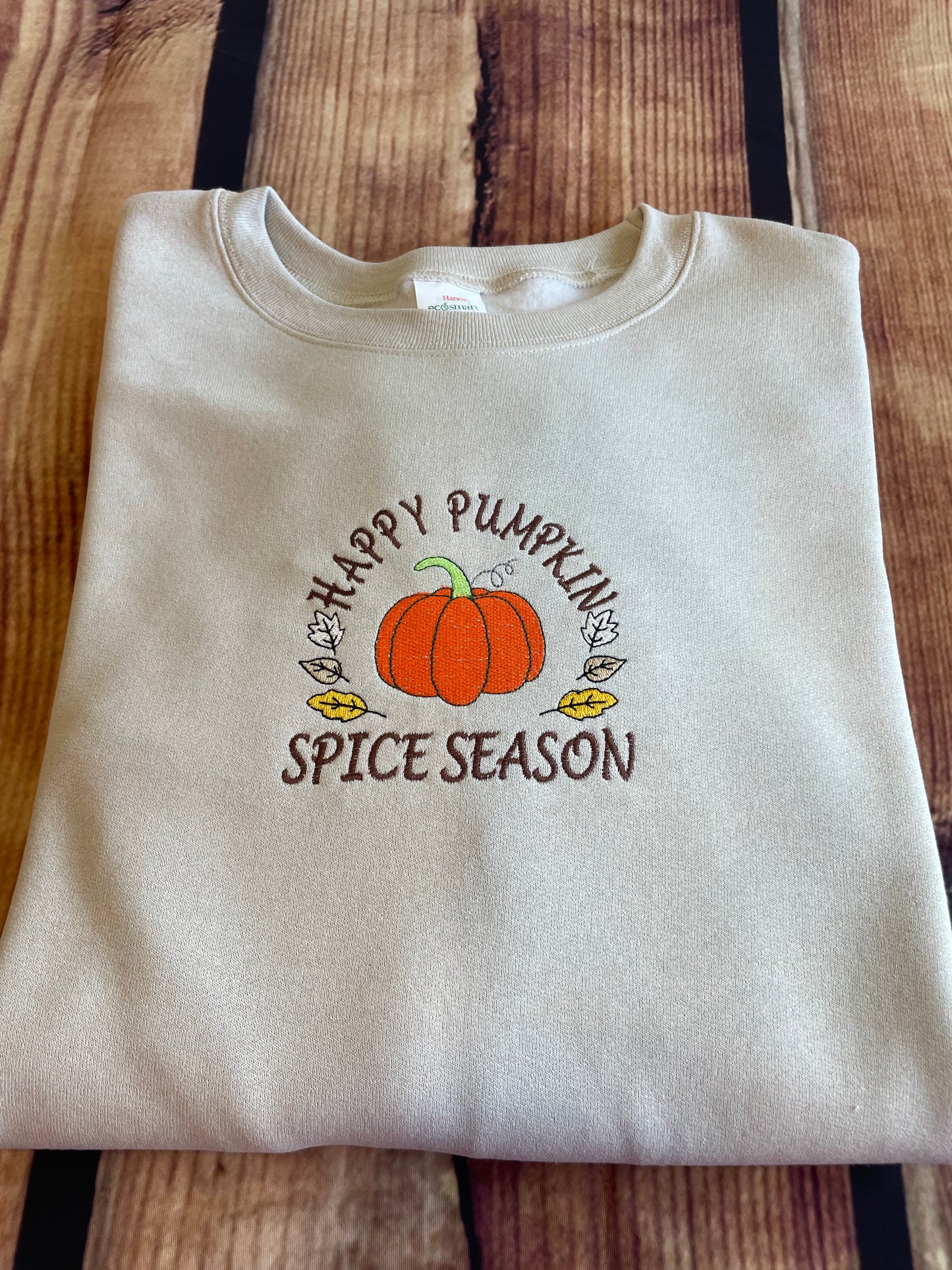 Custom Embroidered Happy Pumpkin Spice Fall Season Sweatshirt