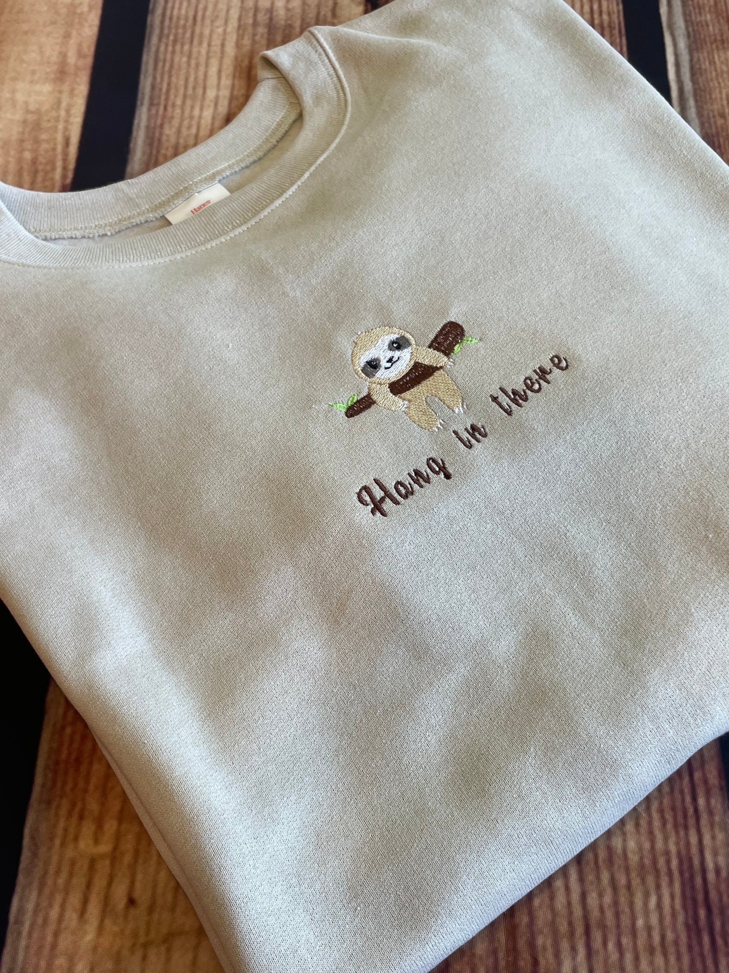 Custom Embroidered Beige Hang in there Encouragement Sweatshirt | Inspirational Sweatshirt | Embroidery Sweatshirt