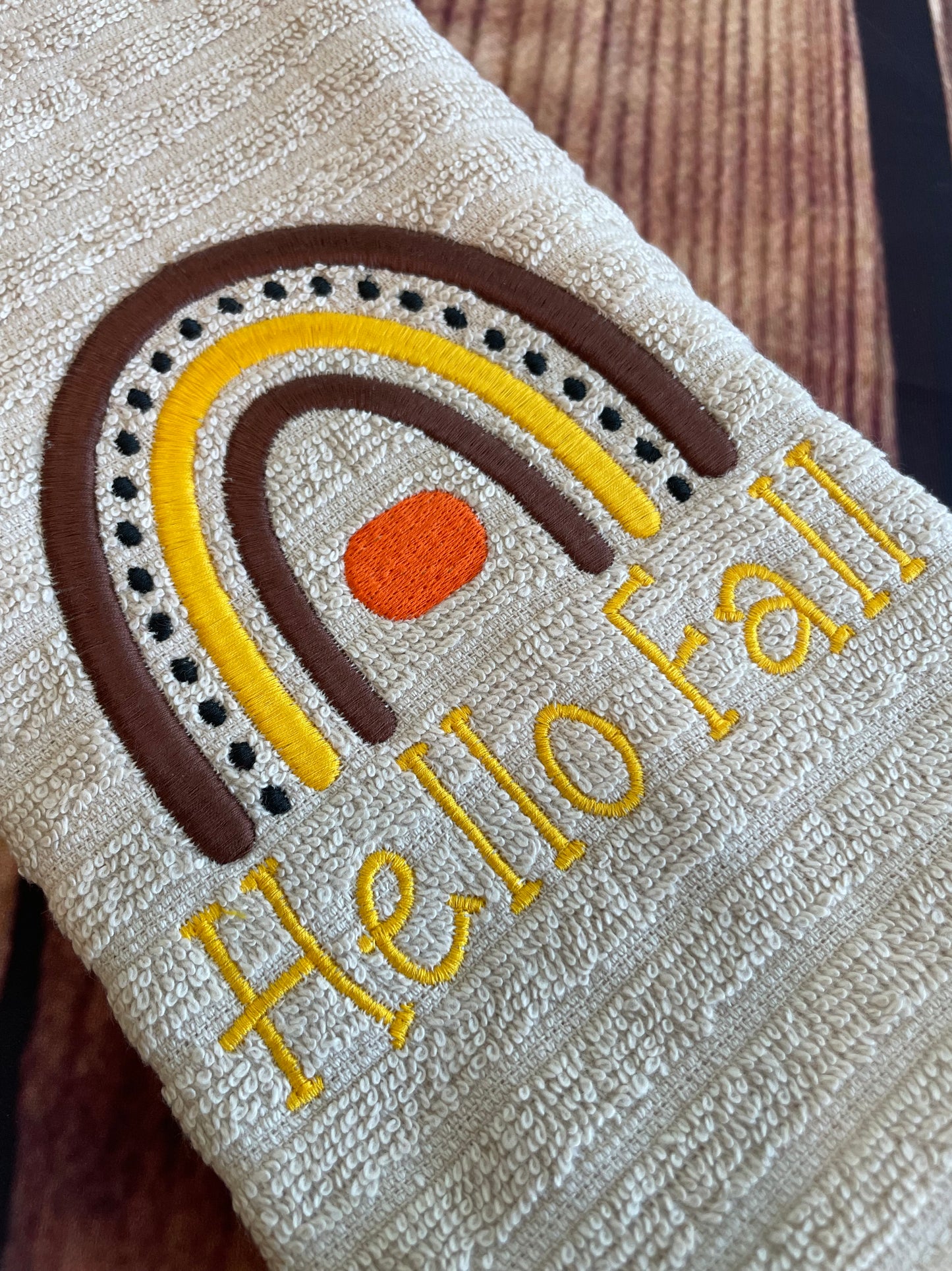 Custom Embroidered Hello Fall Rainbow Kitchen Seasonal Towel