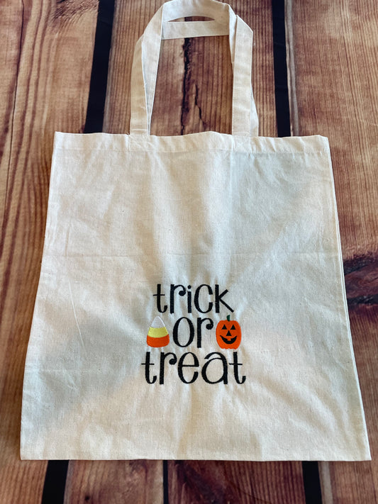 Custom Embroidery Halloween Trick or Treat Reusable Canvas Tote Bag