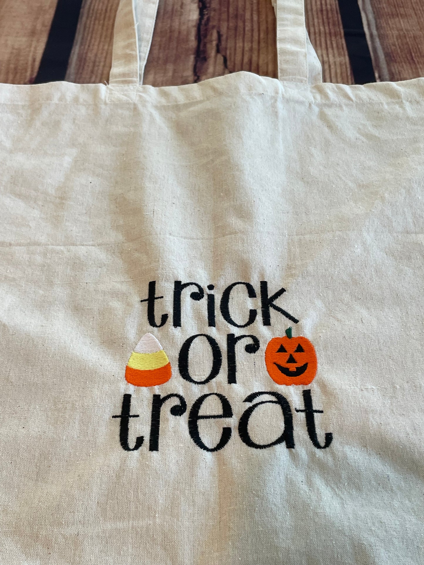 Custom Embroidery Halloween Trick or Treat Reusable Canvas Tote Bag