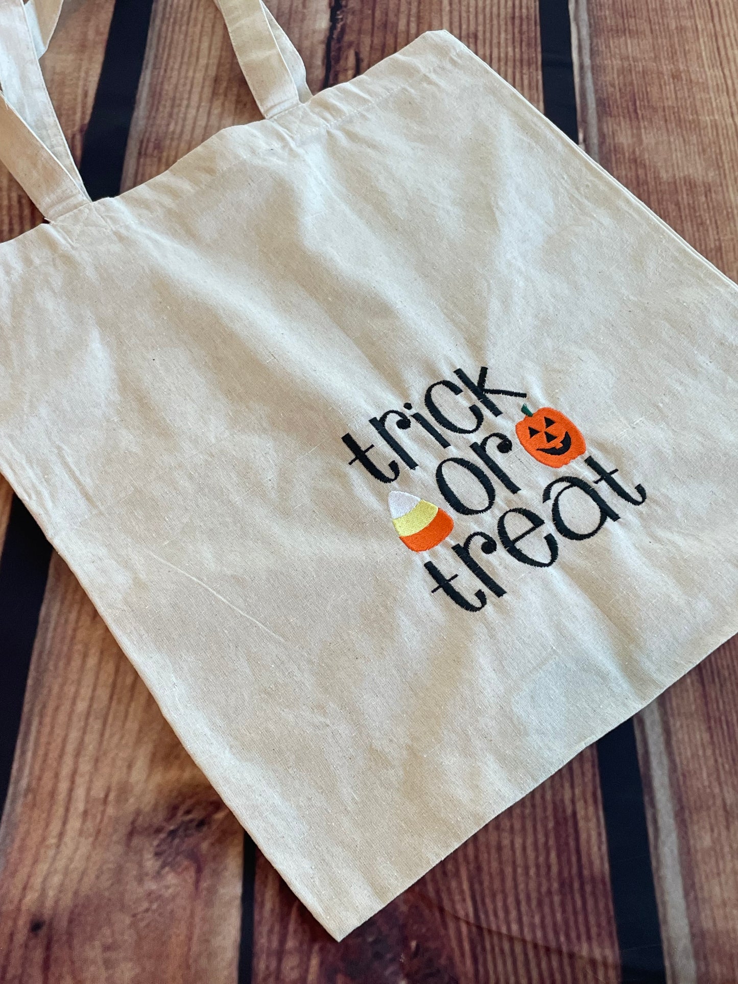 Custom Embroidery Halloween Trick or Treat Reusable Canvas Tote Bag