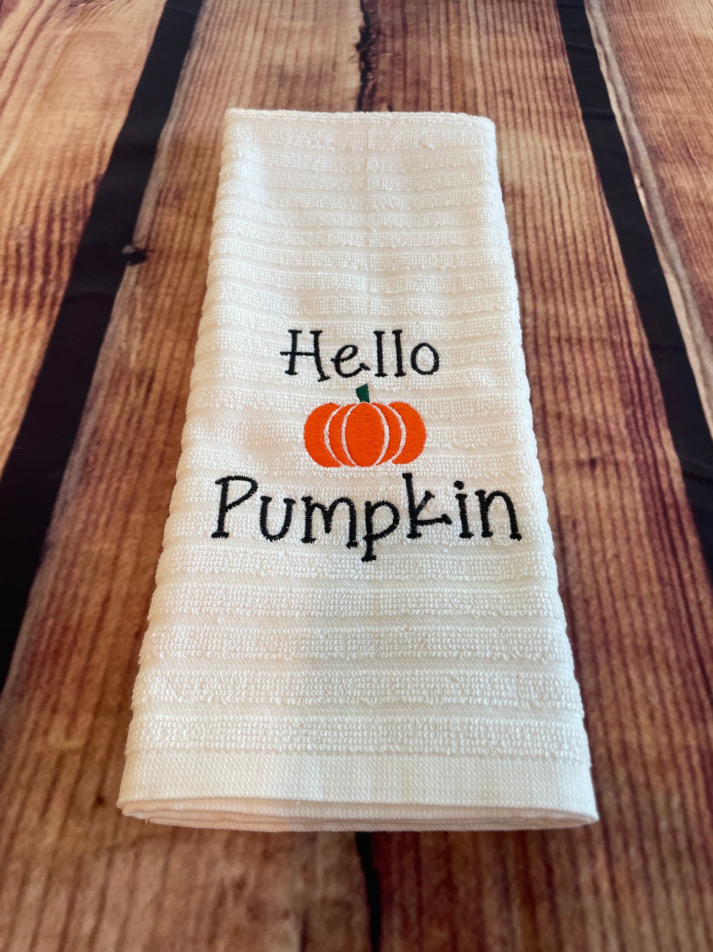 Custom Embroidered Hello Pumpkin Kitchen towel