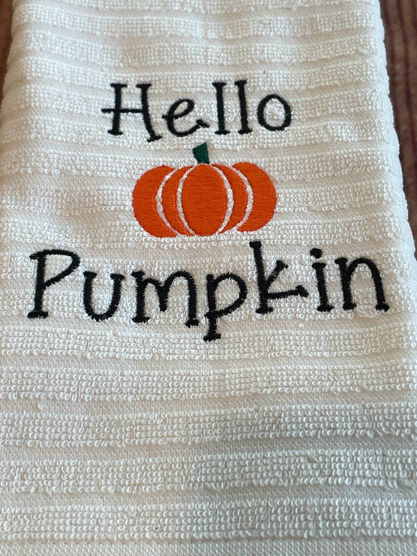 Custom Embroidered Hello Pumpkin Kitchen towel