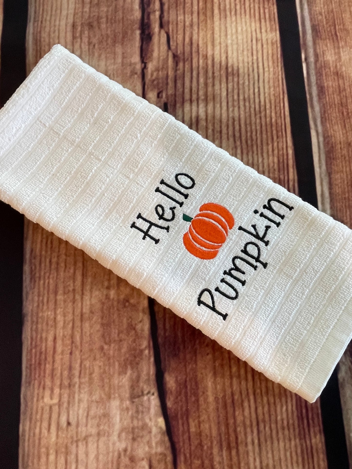 Custom Embroidered Hello Pumpkin Kitchen towel