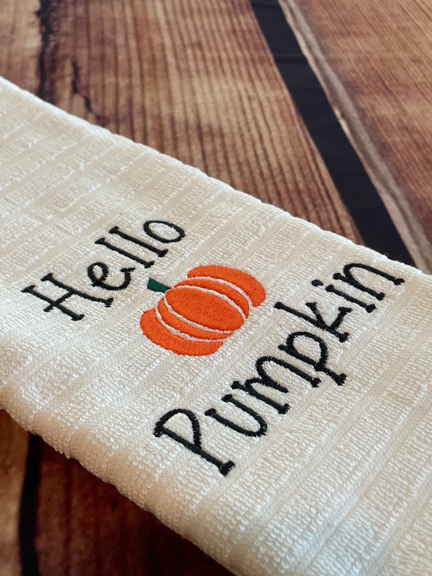 Custom Embroidered Hello Pumpkin Kitchen towel