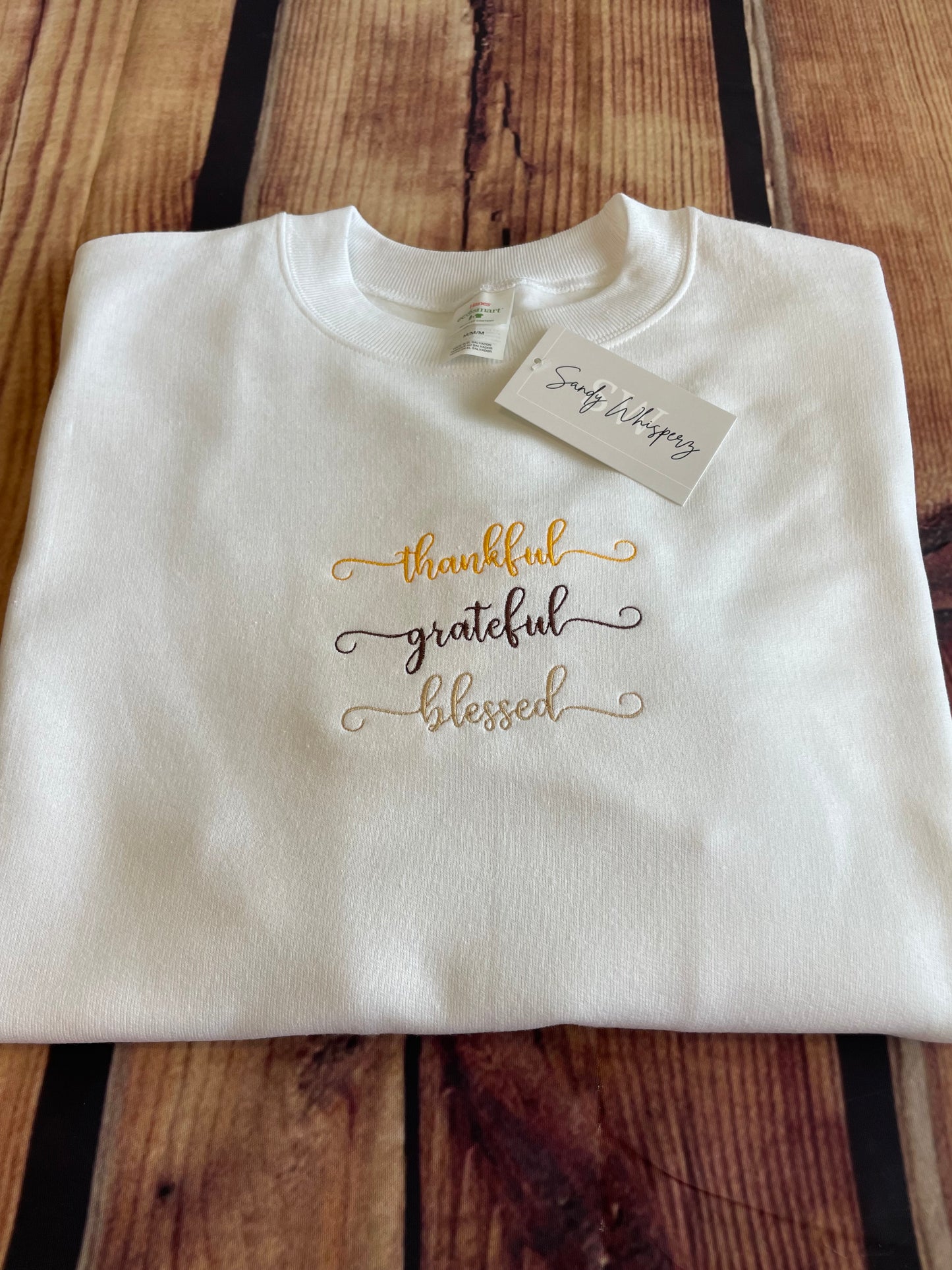 Custom Embroidered Thankful, Grateful and Blessed Fall Thanksgiving Sweatshirt