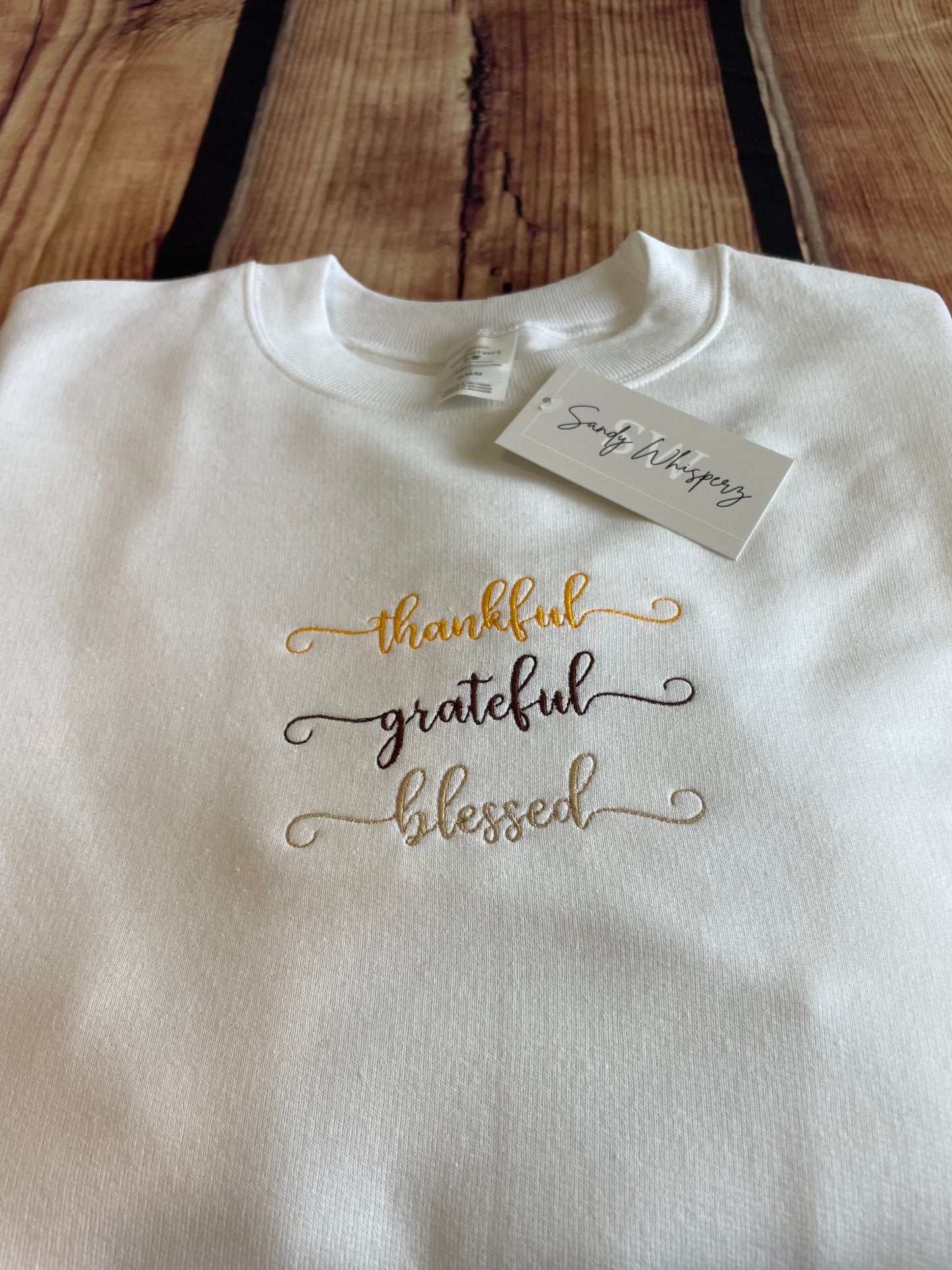 Custom Embroidered Thankful, Grateful and Blessed Fall Thanksgiving Sweatshirt