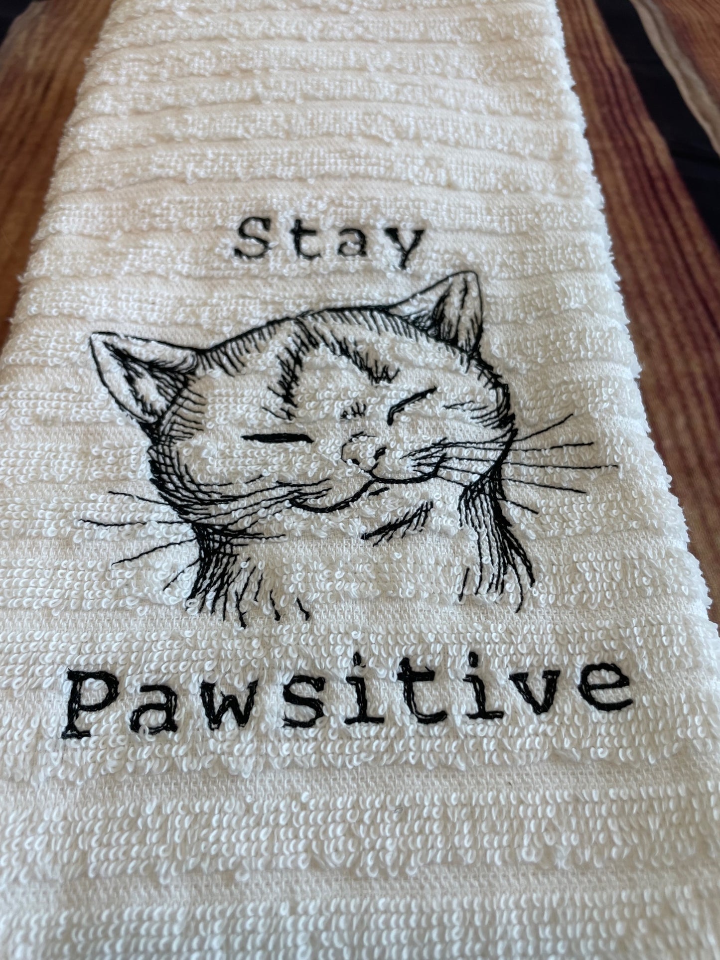 Custom Embroidered Stay Pawsitive Kitty Cat Positive Affirmation Kitchen Towel 2 for $20