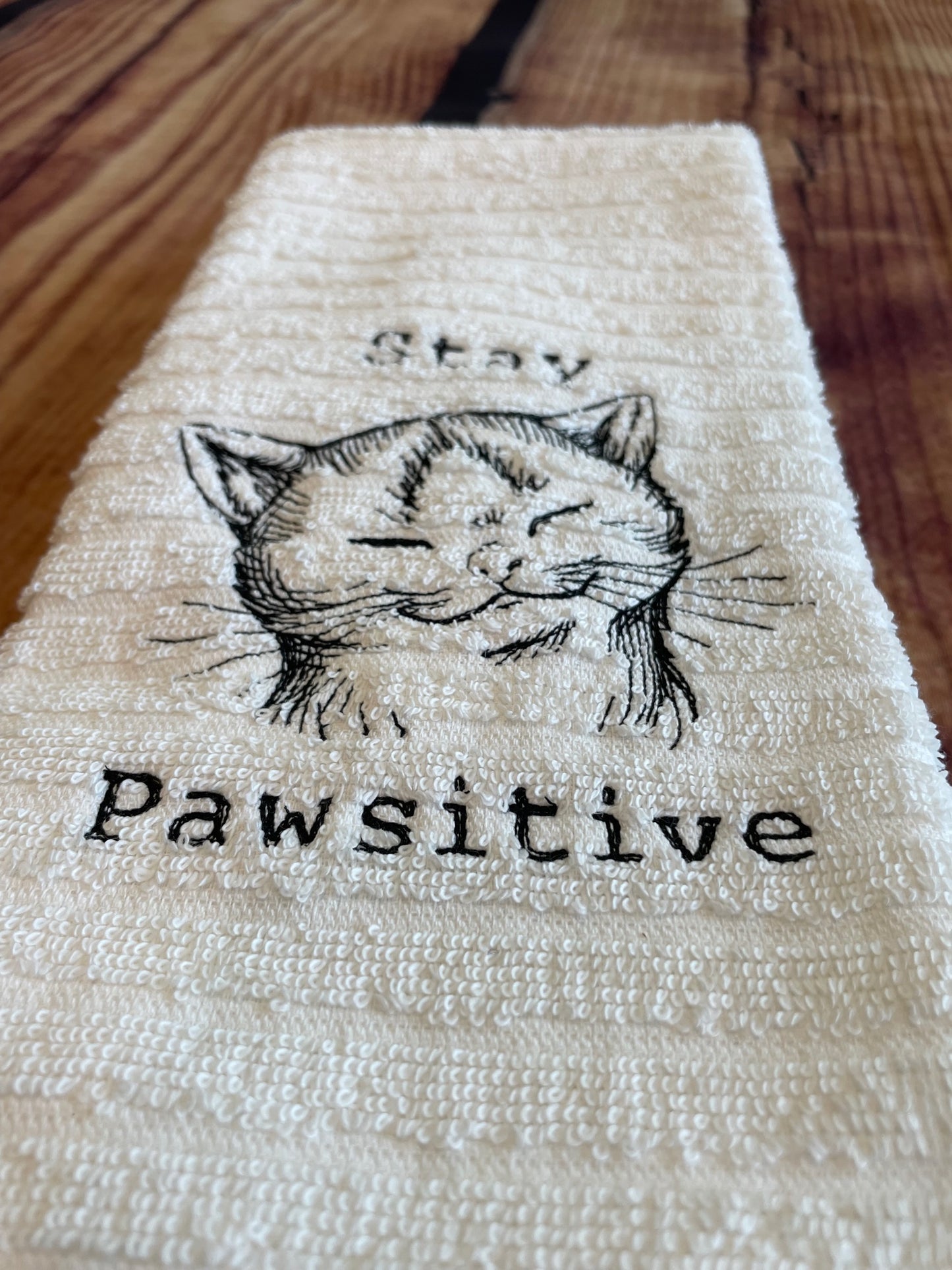 Custom Embroidered Stay Pawsitive Kitty Cat Positive Affirmation Kitchen Towel 2 for $20