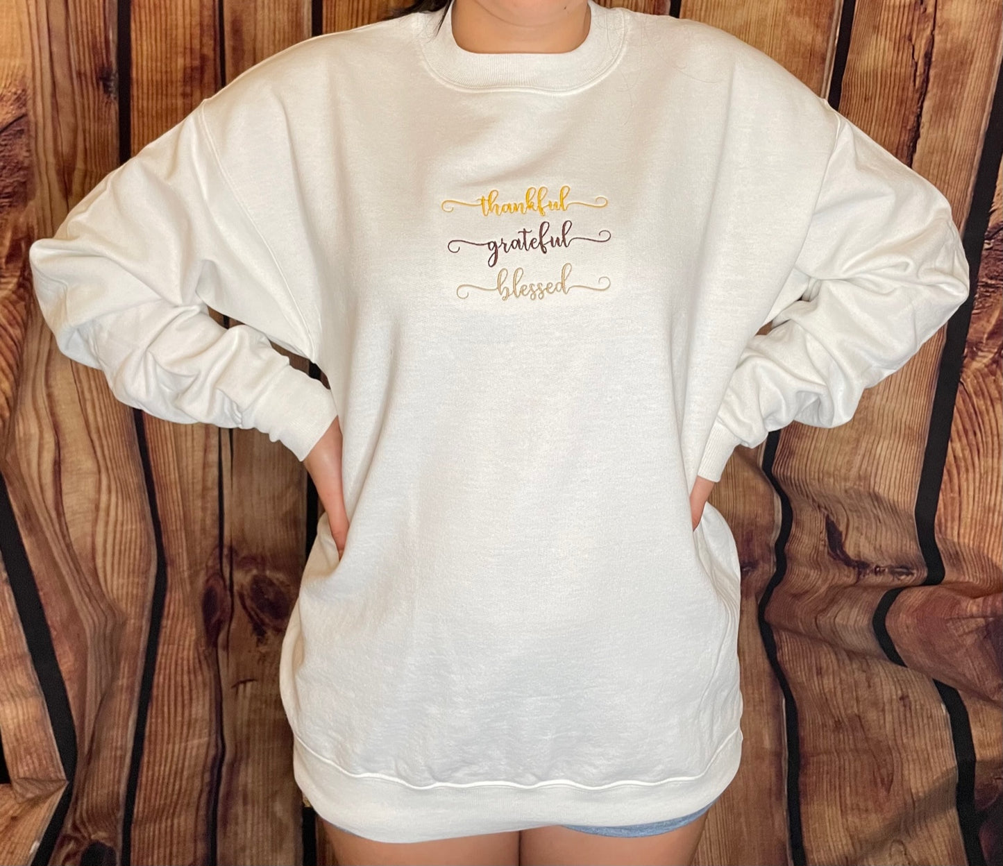 Custom Embroidered Thankful, Grateful and Blessed Fall Thanksgiving Sweatshirt