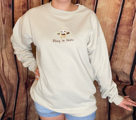 Custom Embroidered Beige Hang in there Encouragement Sweatshirt | Inspirational Sweatshirt | Embroidery Sweatshirt