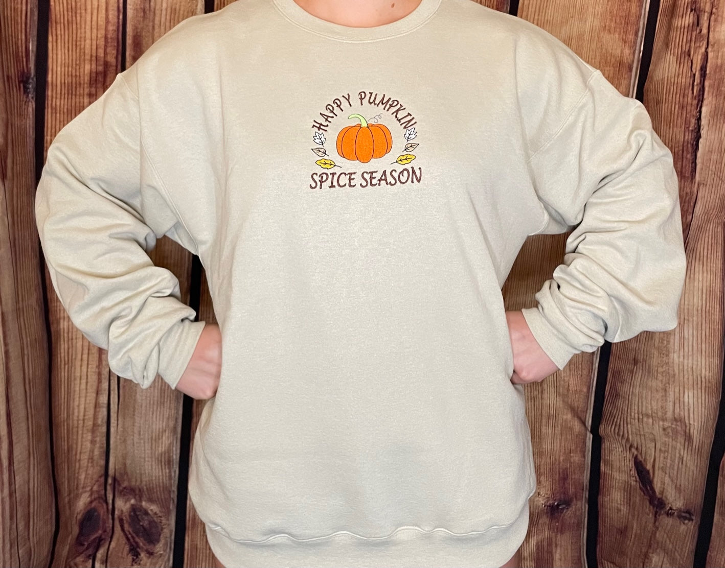 Custom Embroidered Happy Pumpkin Spice Fall Season Sweatshirt